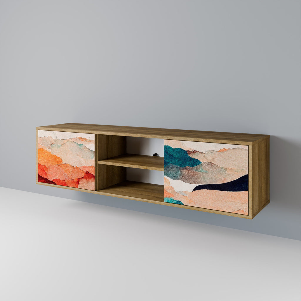 Meuble TV 2 portes effet chêne ABSTRACT LANDSCAPE