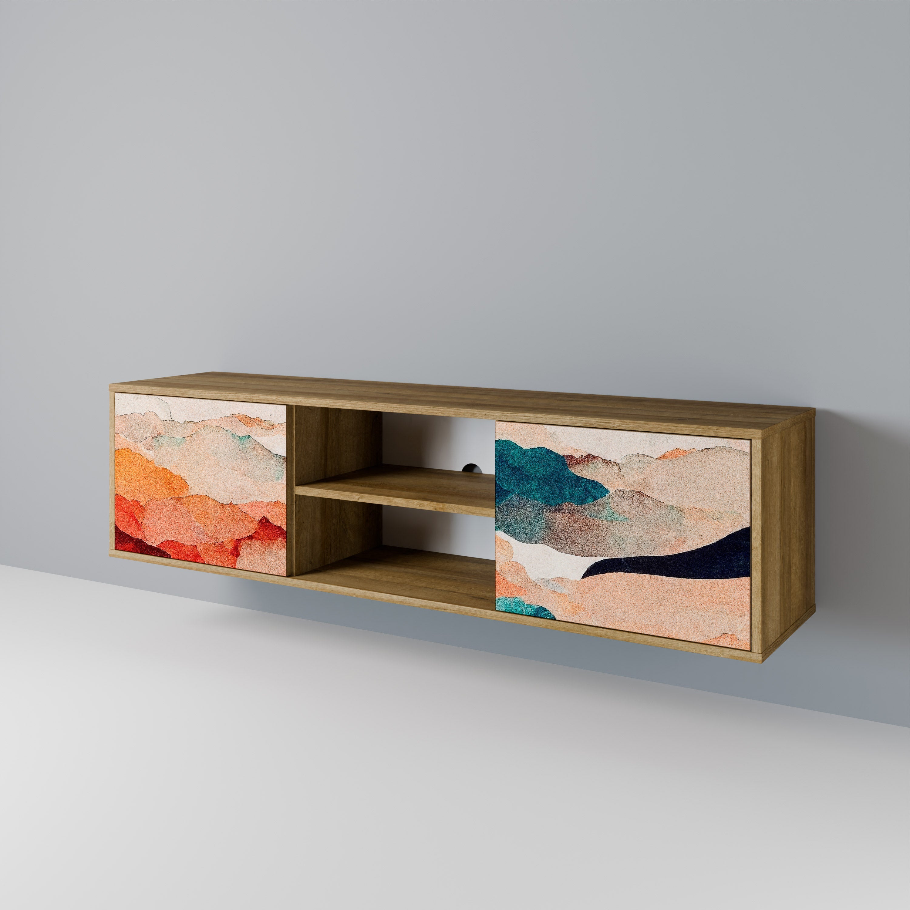 Meuble TV 2 portes effet chêne ABSTRACT LANDSCAPE