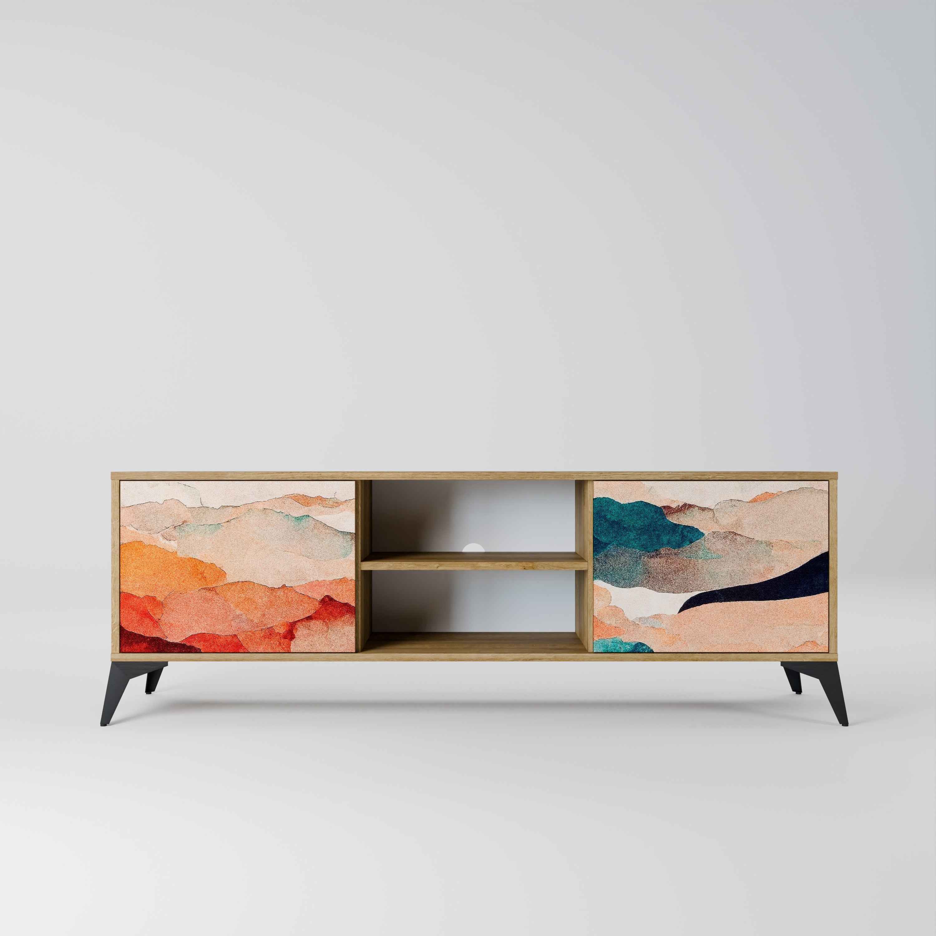 Meuble TV 2 portes effet chêne ABSTRACT LANDSCAPE