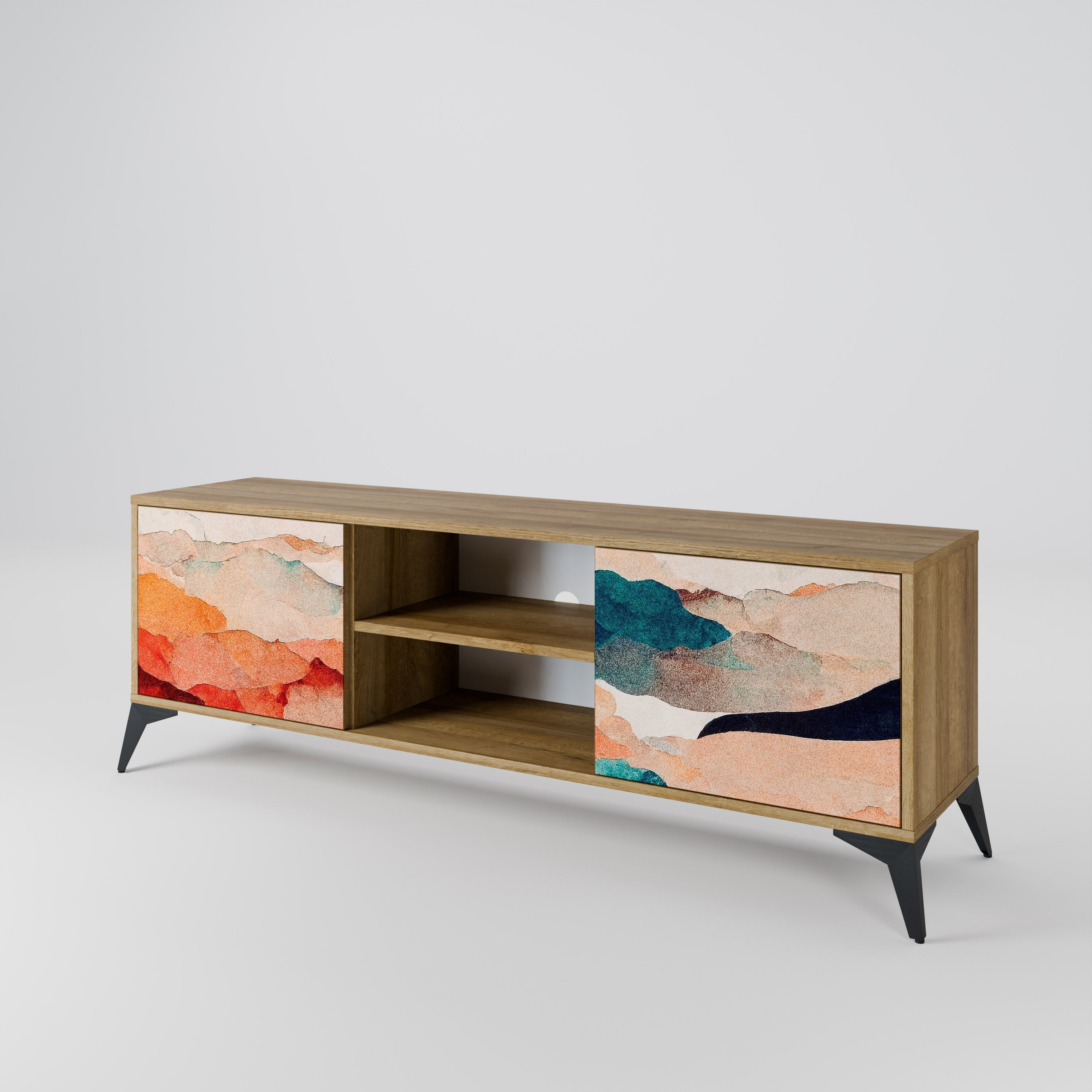 Meuble TV 2 portes effet chêne ABSTRACT LANDSCAPE