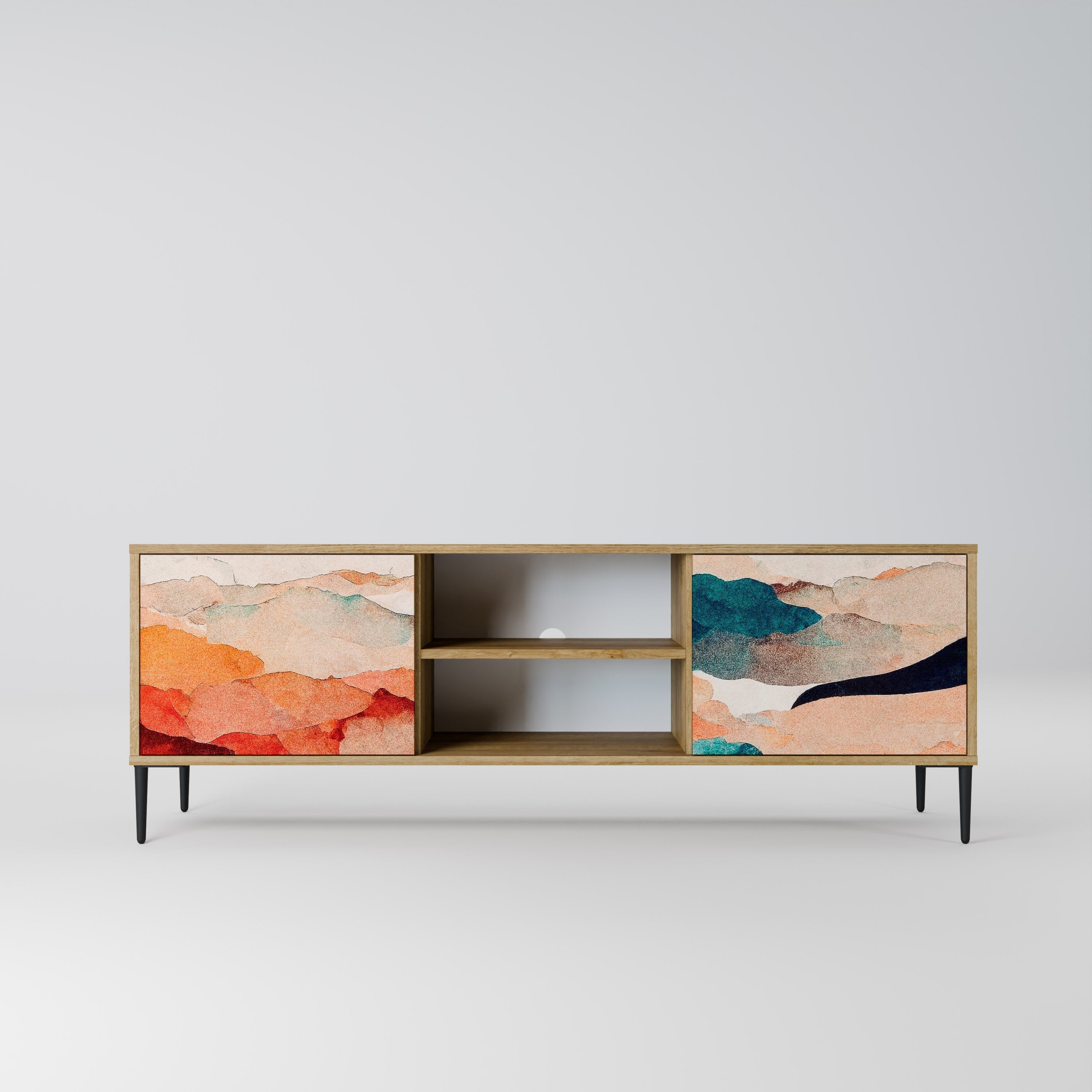 Meuble TV 2 portes effet chêne ABSTRACT LANDSCAPE