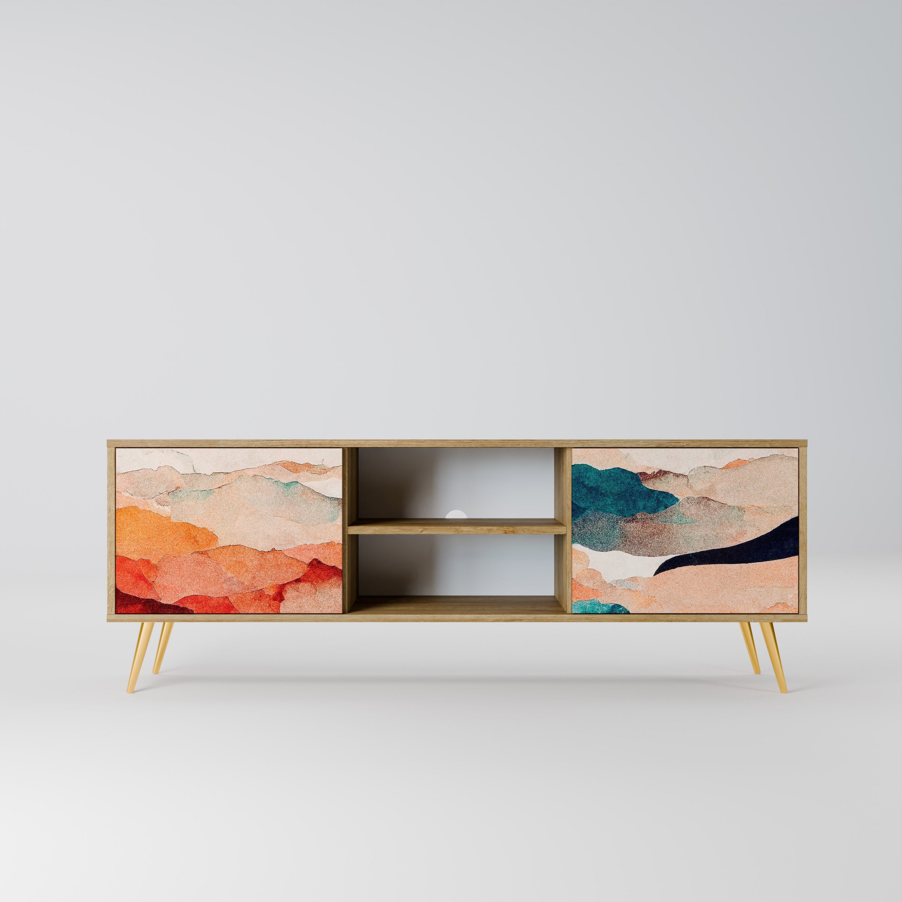 Meuble TV 2 portes effet chêne ABSTRACT LANDSCAPE