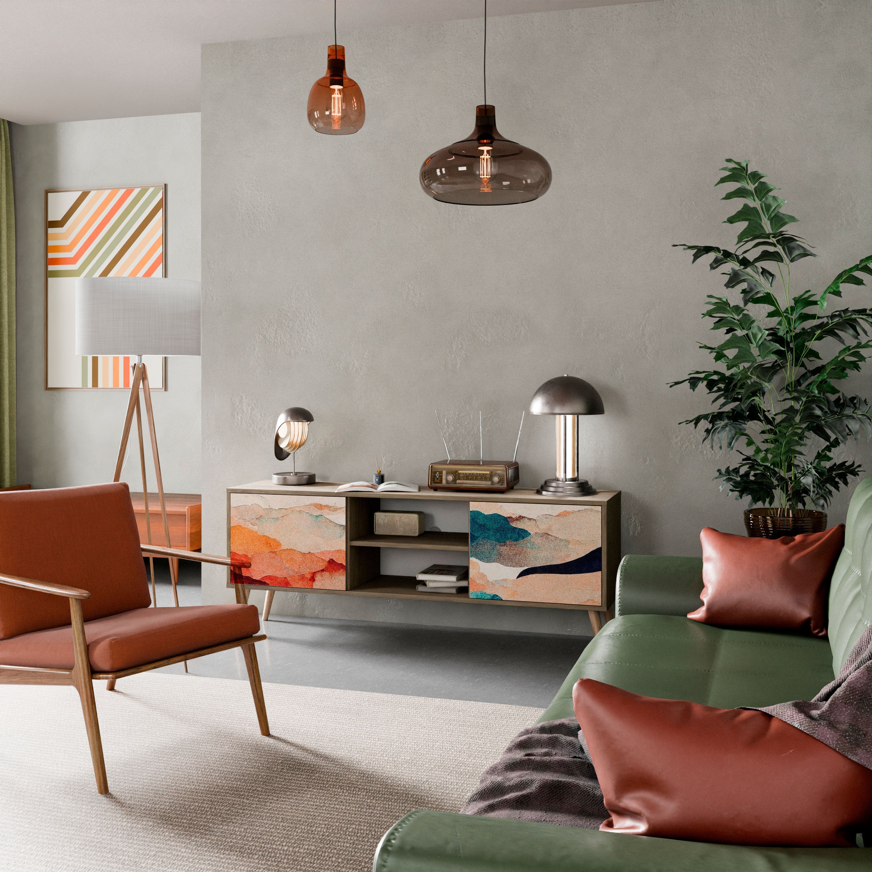 Meuble TV 2 portes effet chêne ABSTRACT LANDSCAPE