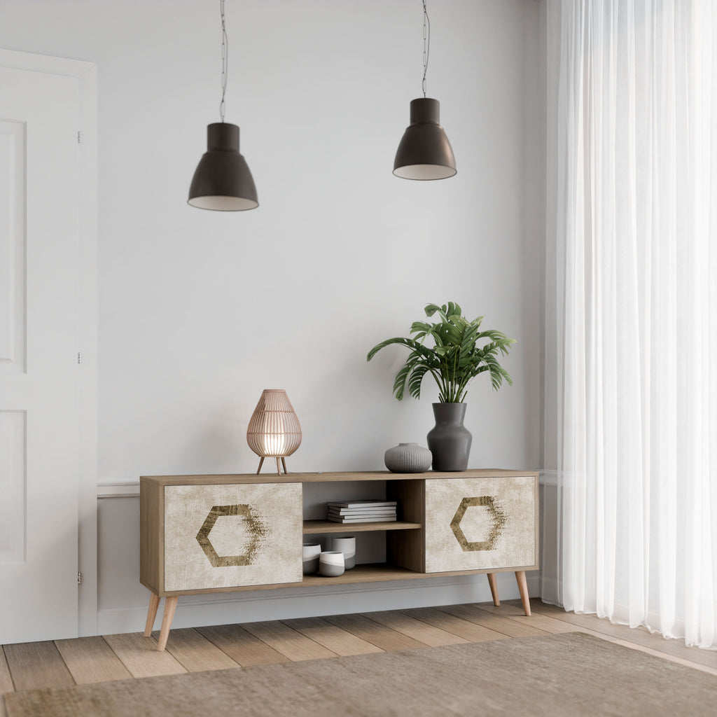 Meuble TV 2 portes HEXAGONAL SHAPES effet chêne