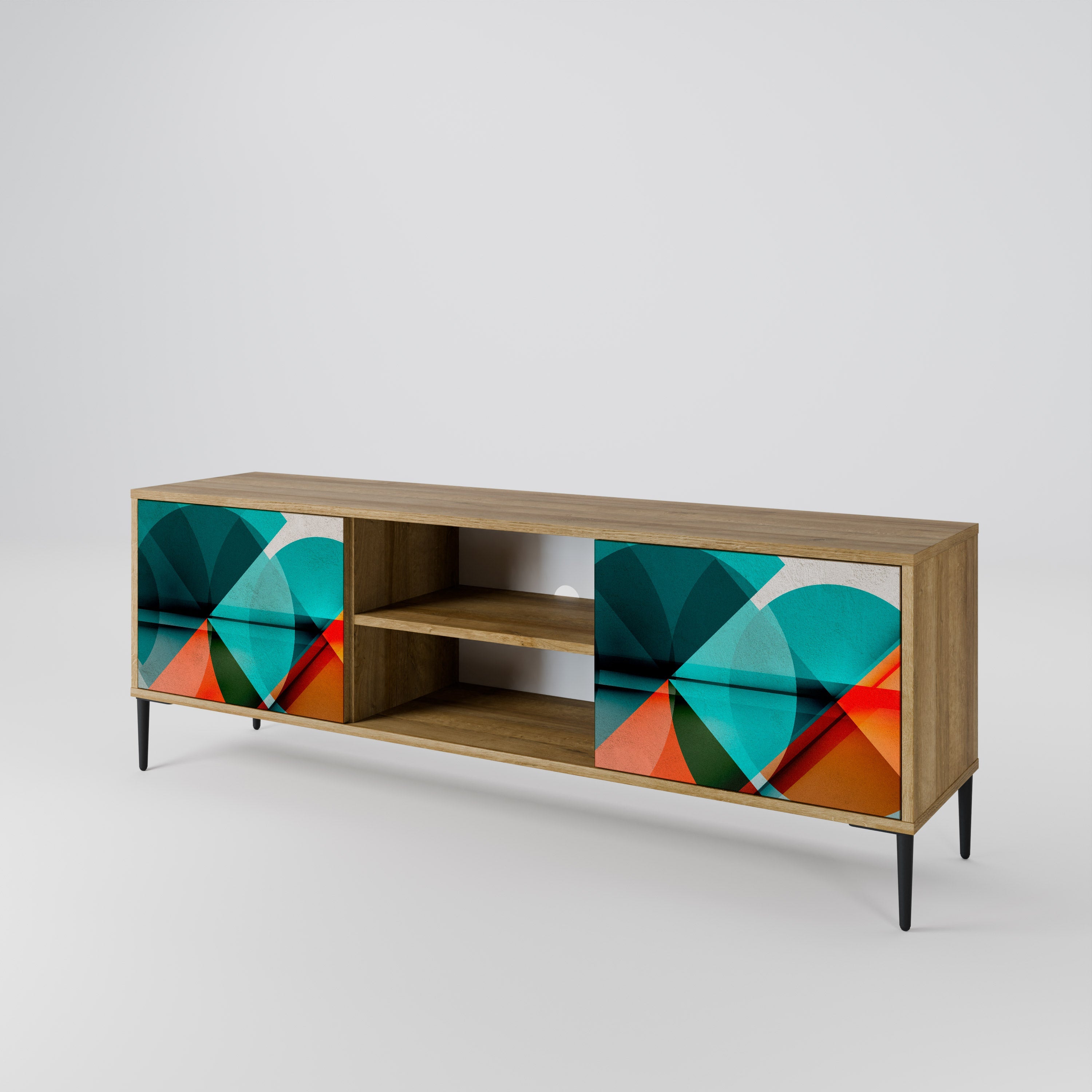 Meuble TV 2 portes CIRCULAR RHAPSODY effet chêne