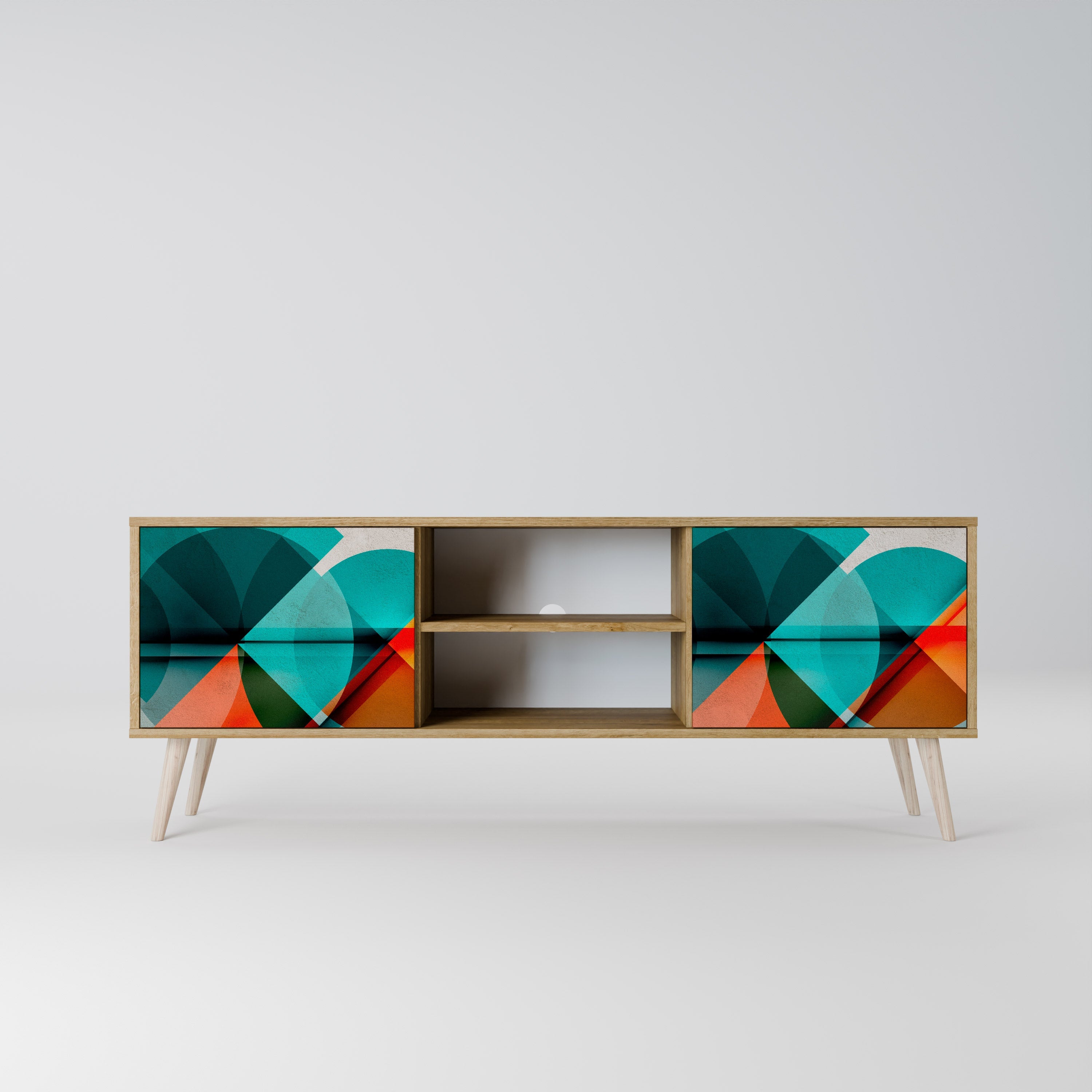 Meuble TV 2 portes CIRCULAR RHAPSODY effet chêne