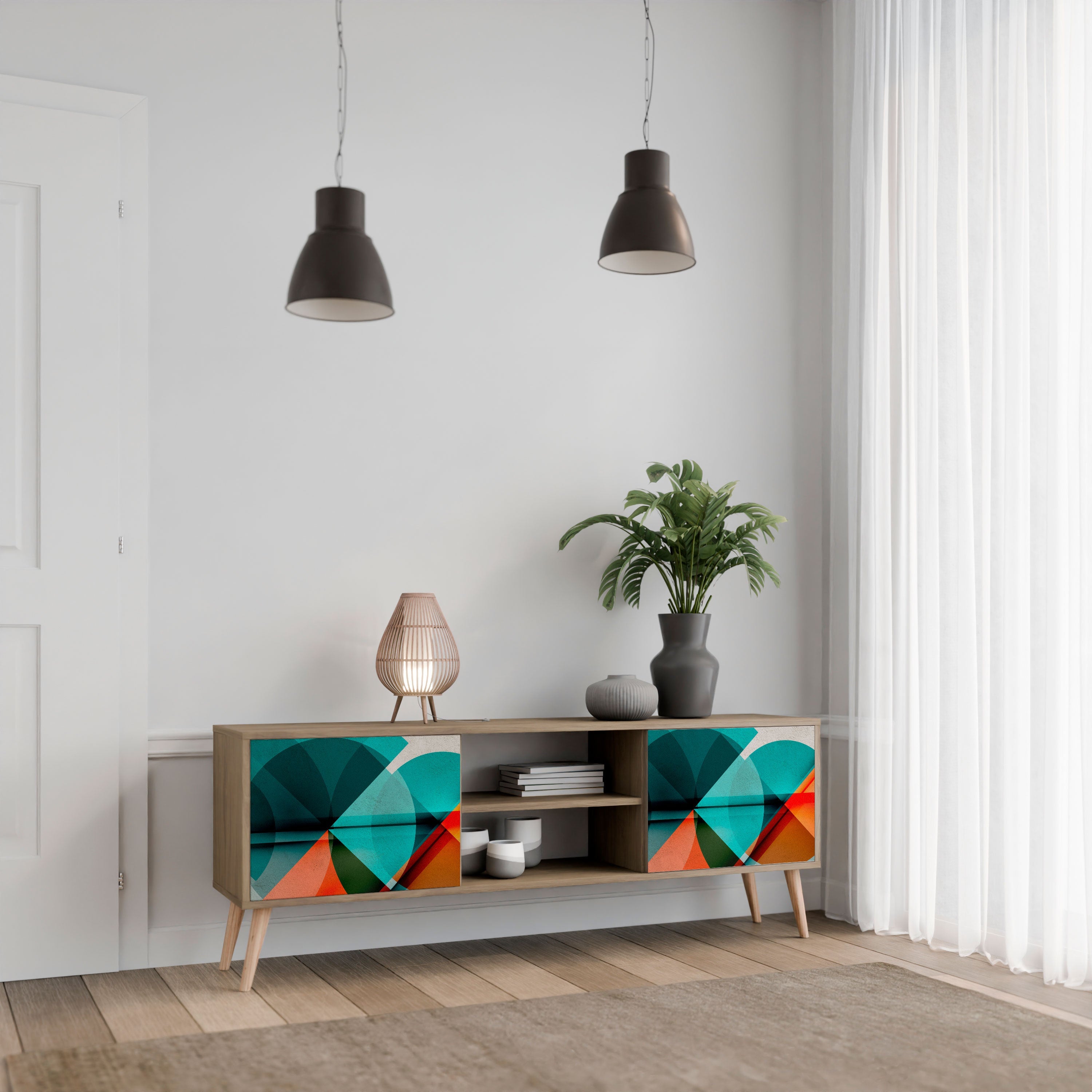 Meuble TV 2 portes CIRCULAR RHAPSODY effet chêne