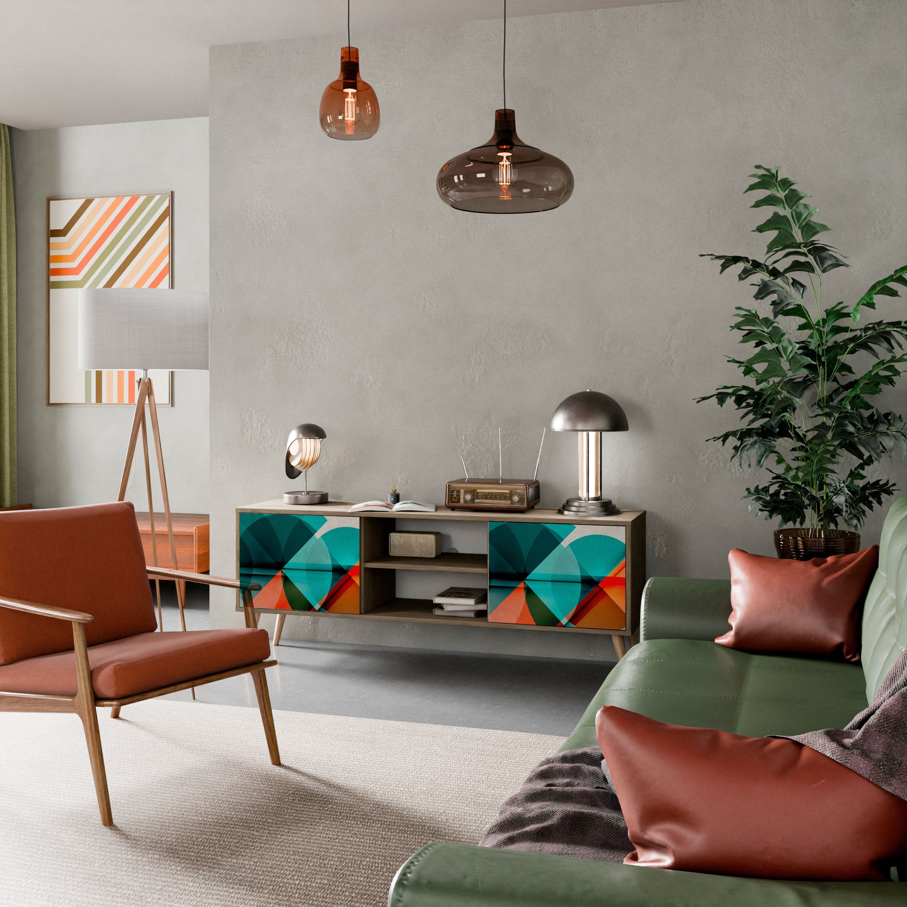 Meuble TV 2 portes CIRCULAR RHAPSODY effet chêne