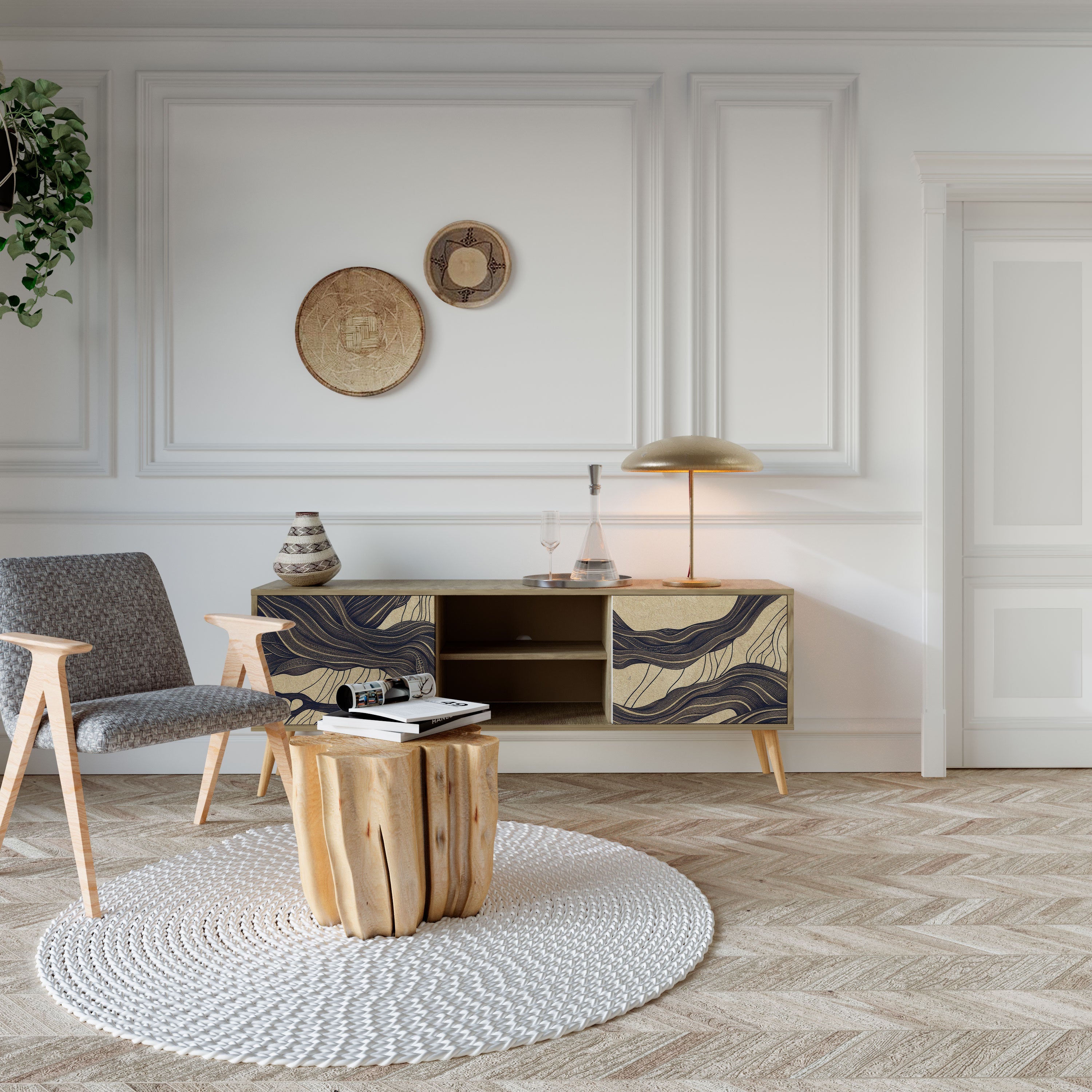 Meuble TV 2 portes UNIFIED FRAGMENTS effet chêne