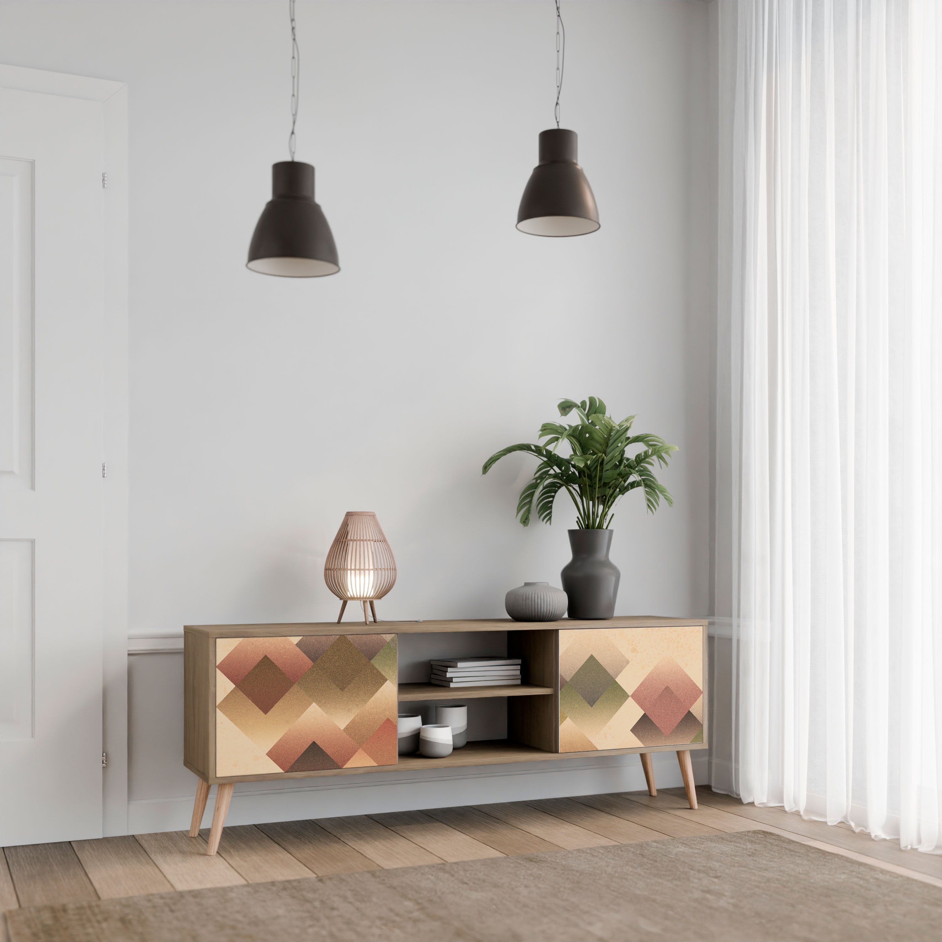 Meuble TV 2 portes GEOMETRIC FUSION effet chêne