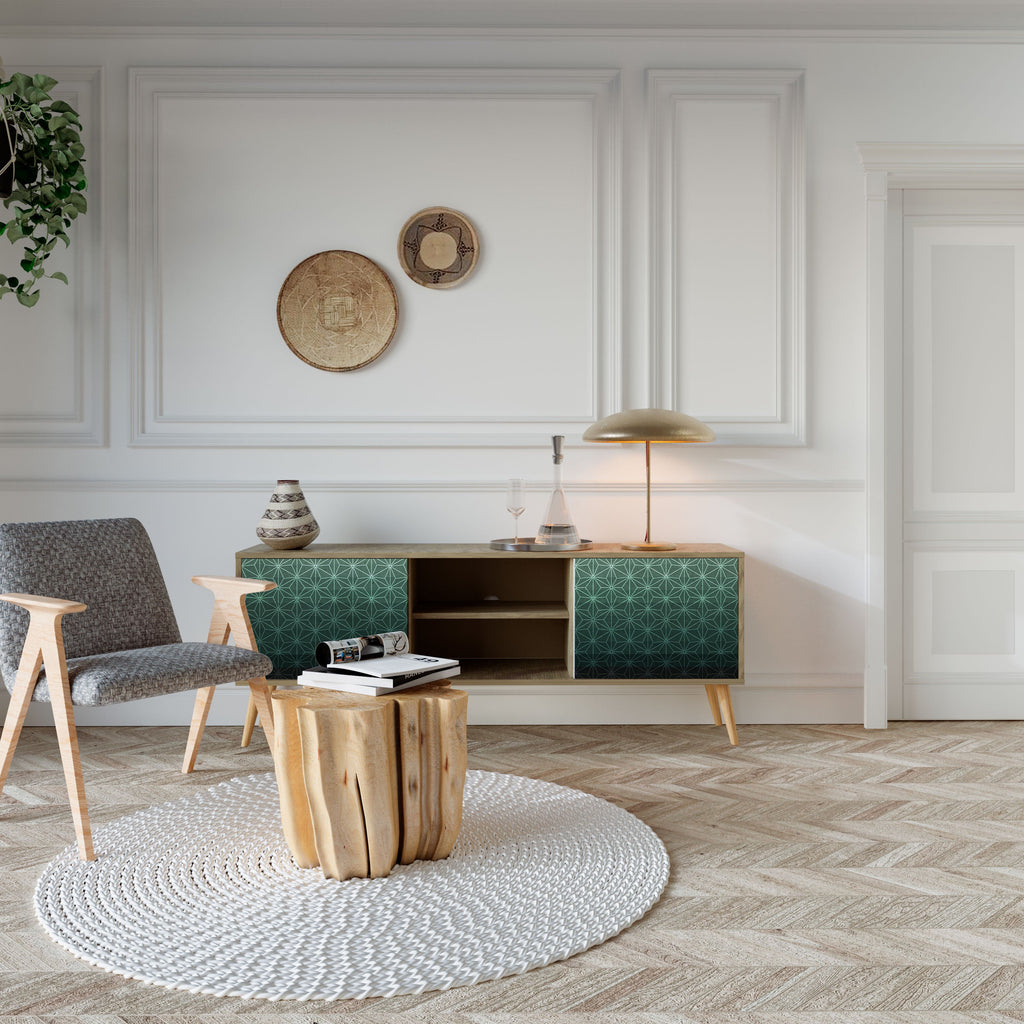 Meuble TV 2 portes ORNAMENTAL GLIMMER effet chêne