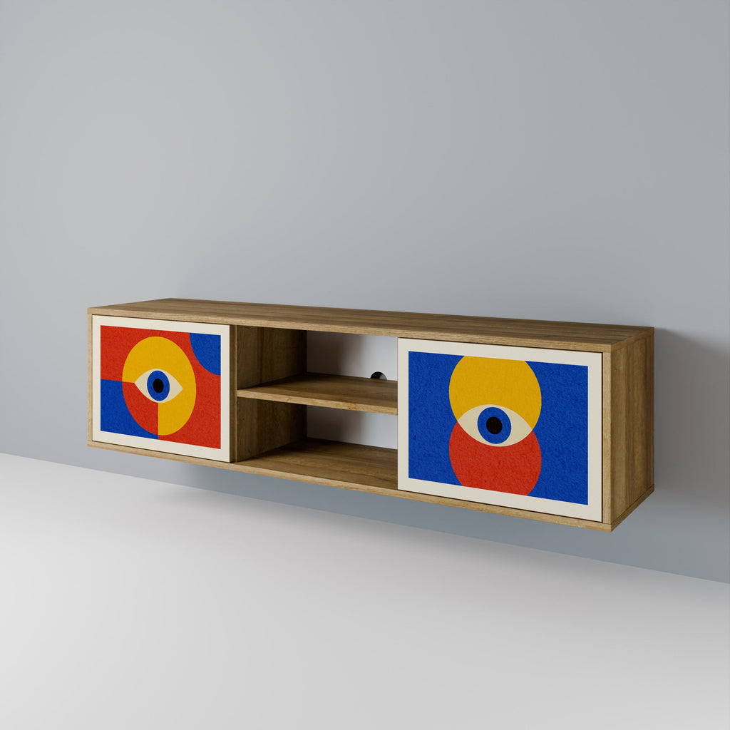 Meuble TV 2 portes GEOMETRIC EYES effet chêne