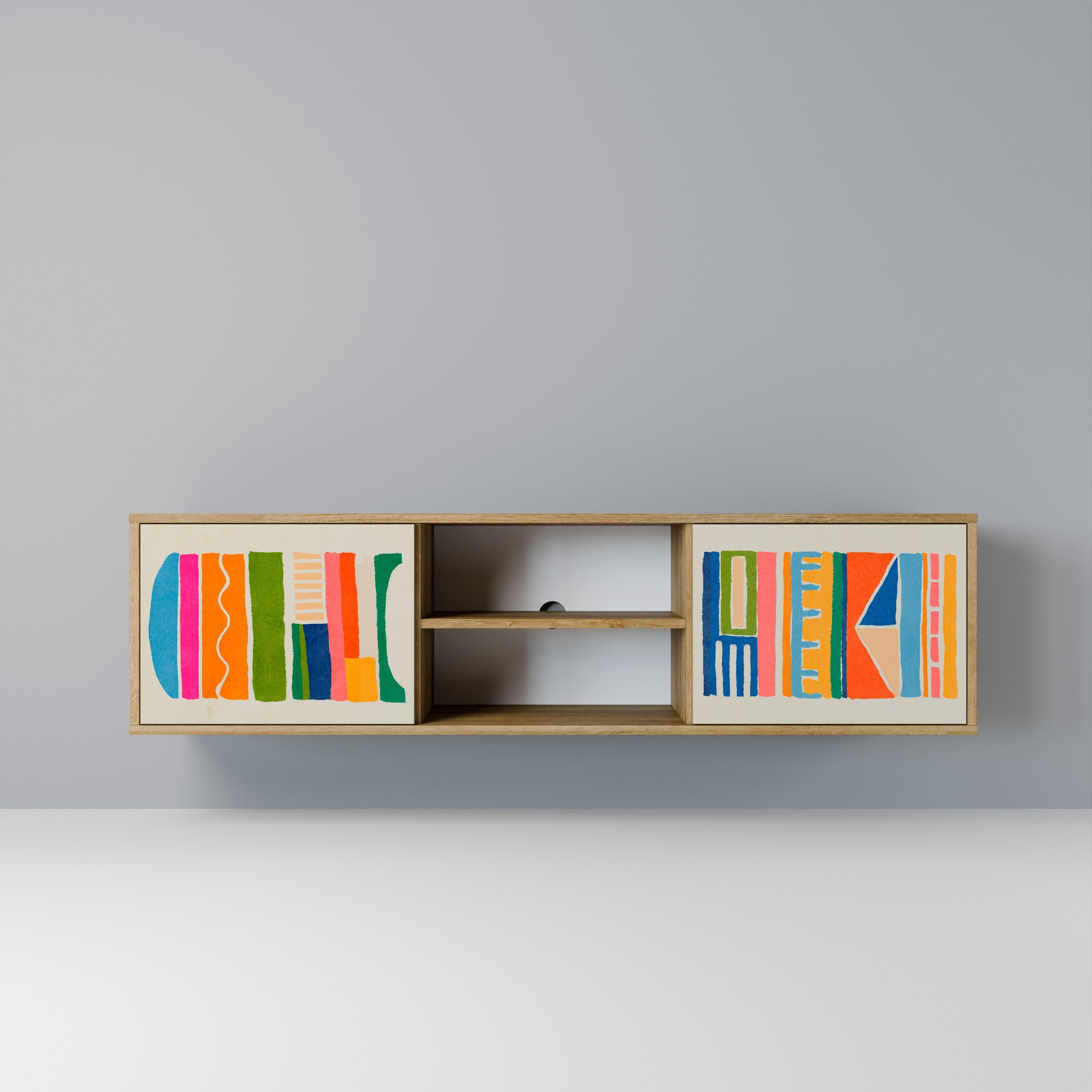 Meuble TV 2 portes GEOMETRIC SHINE effet chêne