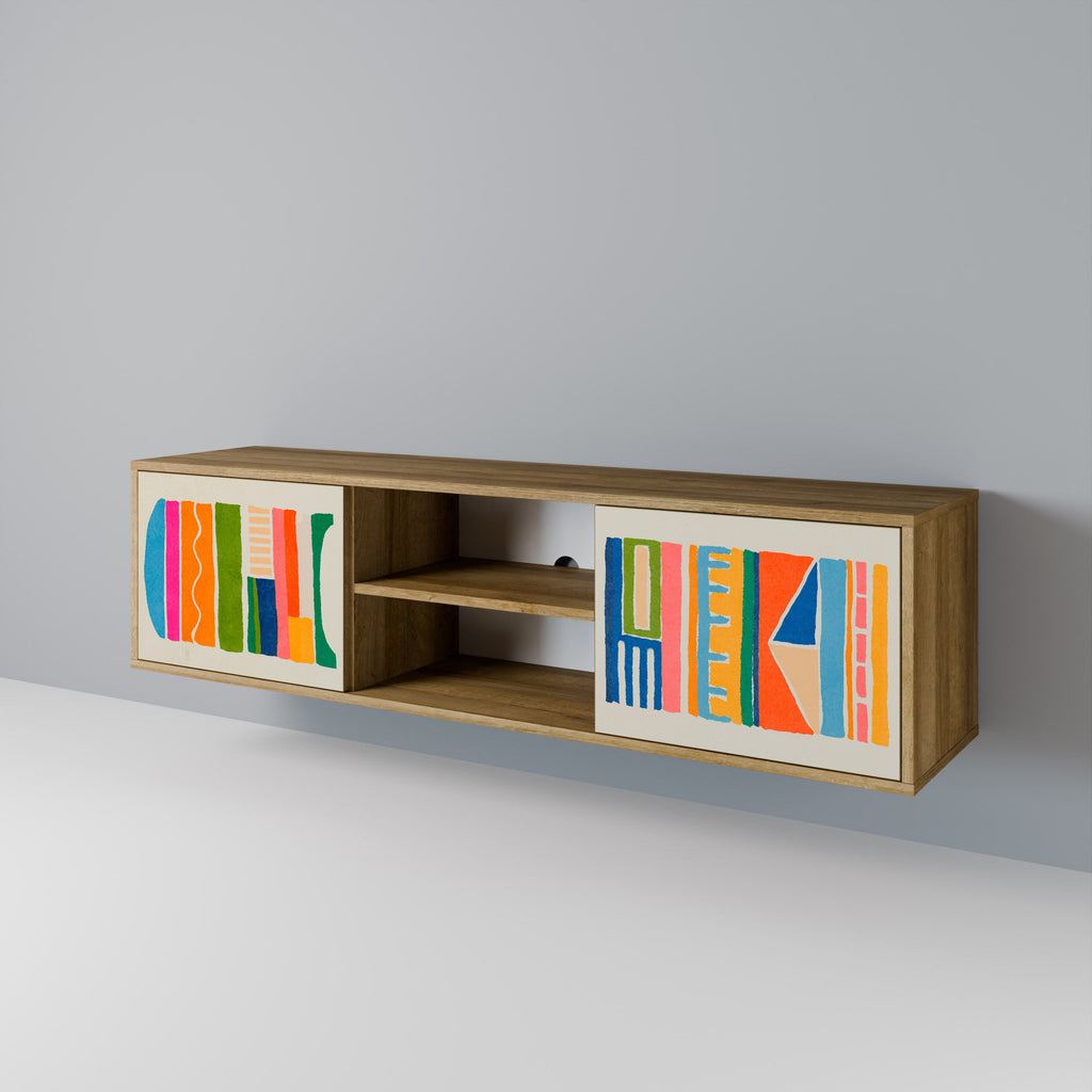 Meuble TV 2 portes GEOMETRIC SHINE effet chêne