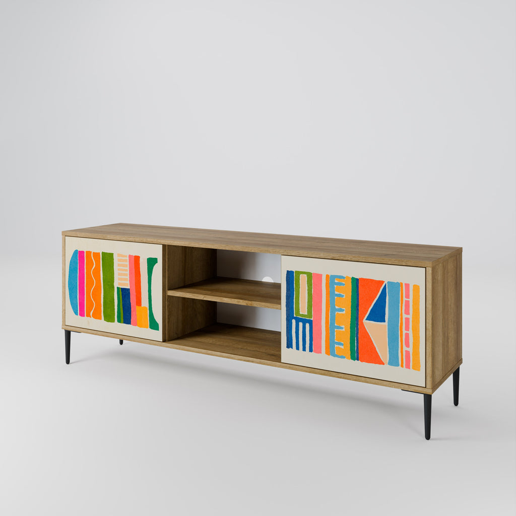 Meuble TV 2 portes GEOMETRIC SHINE effet chêne