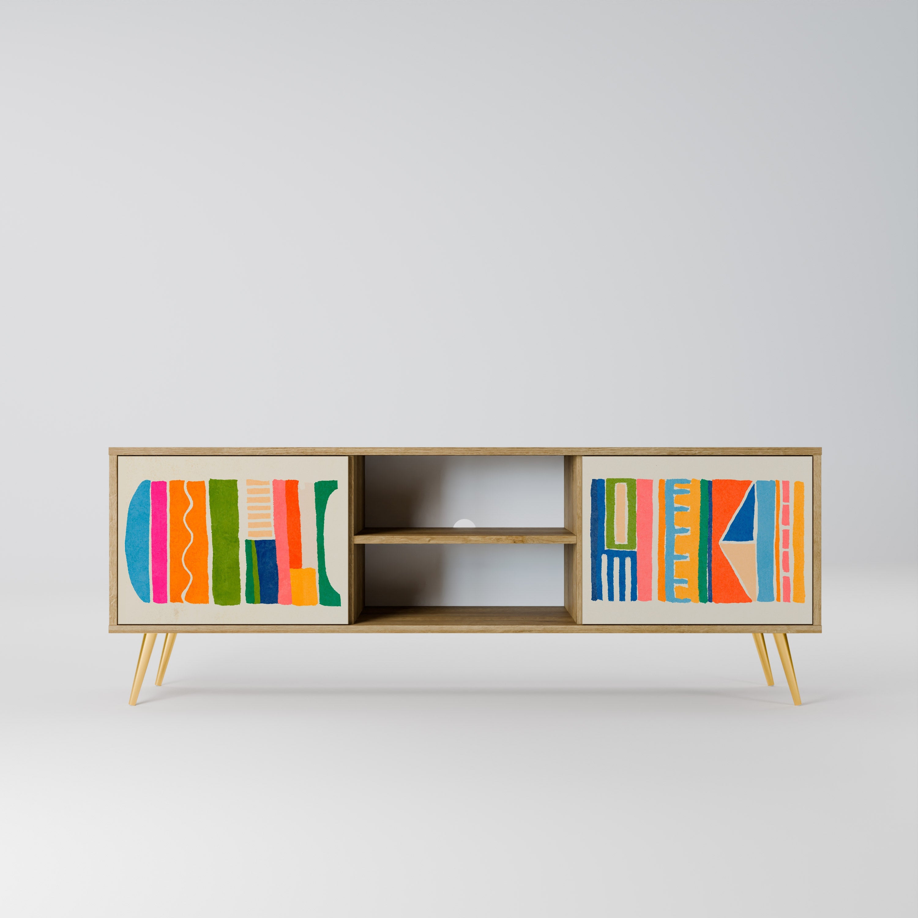 Meuble TV 2 portes GEOMETRIC SHINE effet chêne