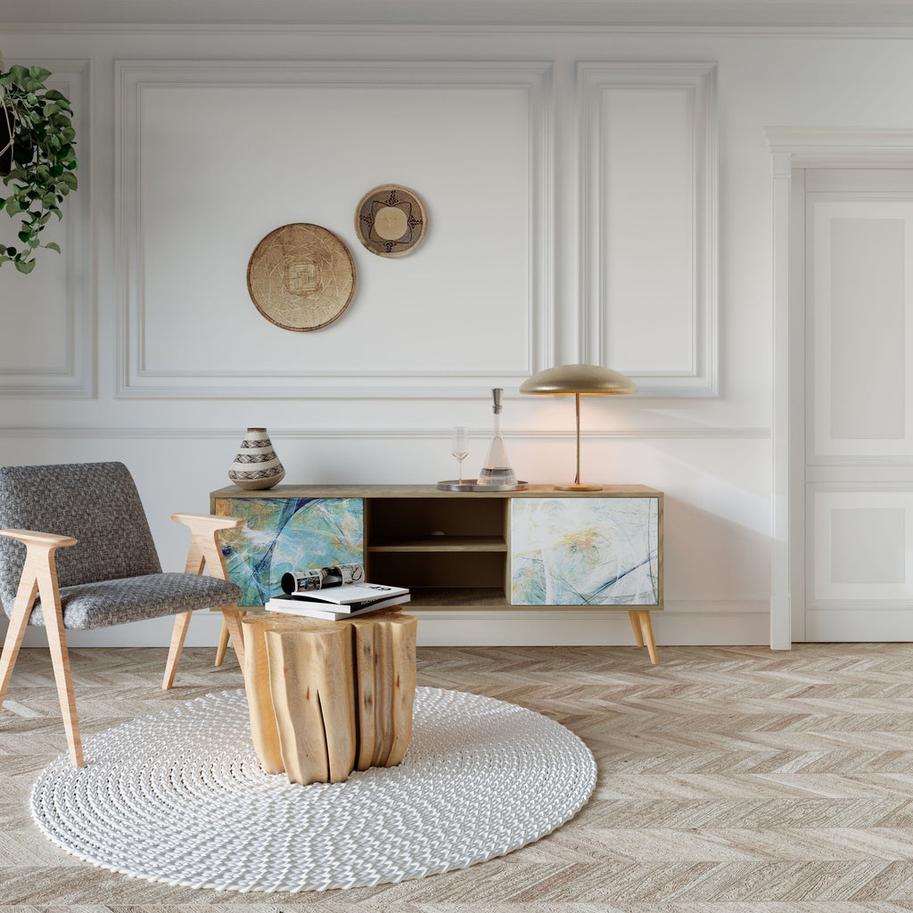 RÉFLEXIONS ABSTRAITES Meuble TV 2 portes effet chêne