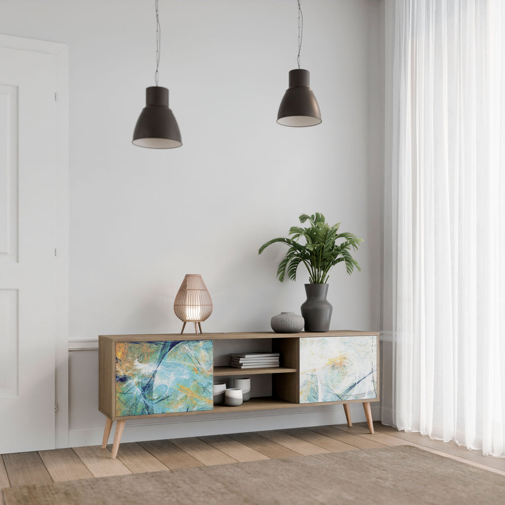 RÉFLEXIONS ABSTRAITES Meuble TV 2 portes effet chêne