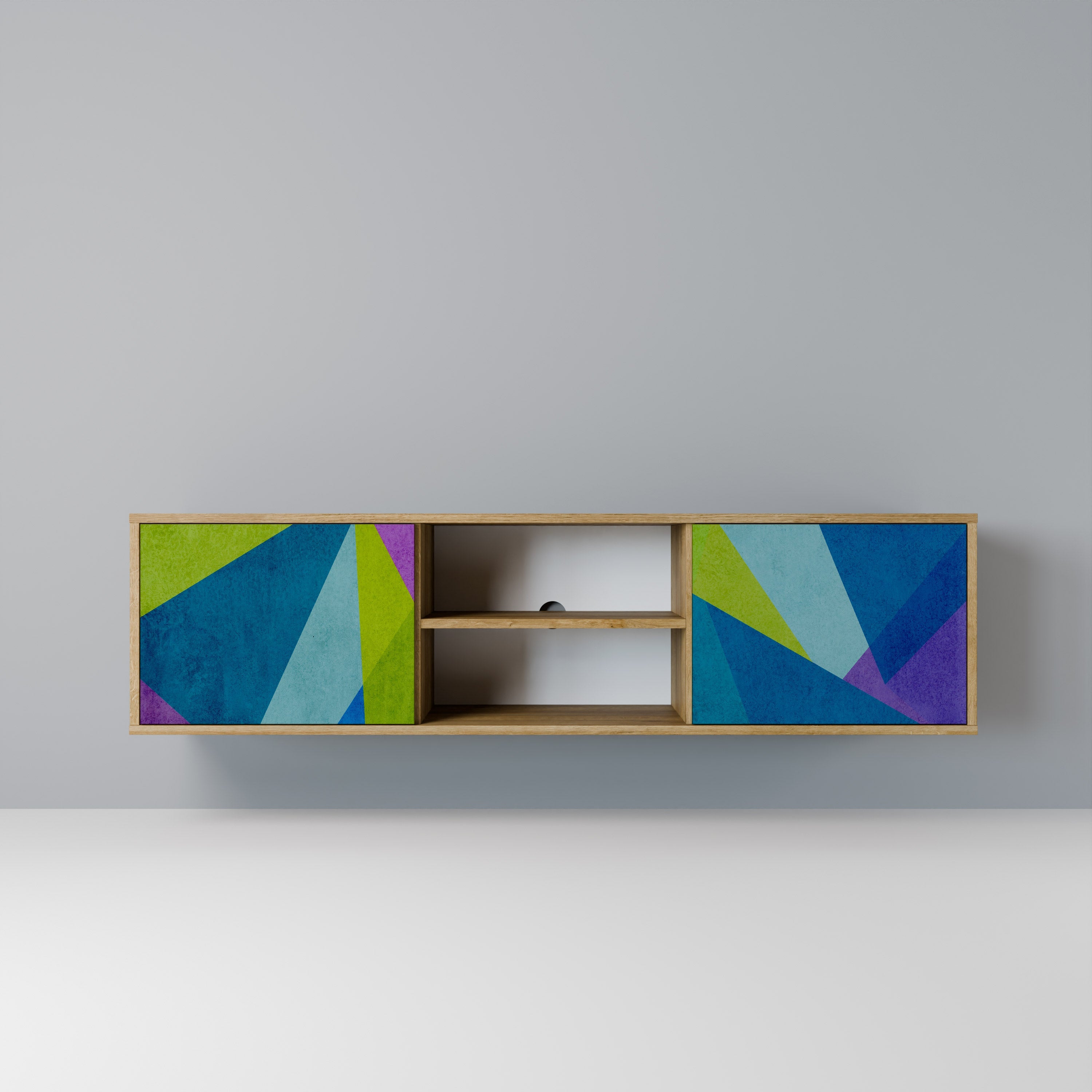 Meuble TV 2 portes COLD SHOWCASE effet chêne