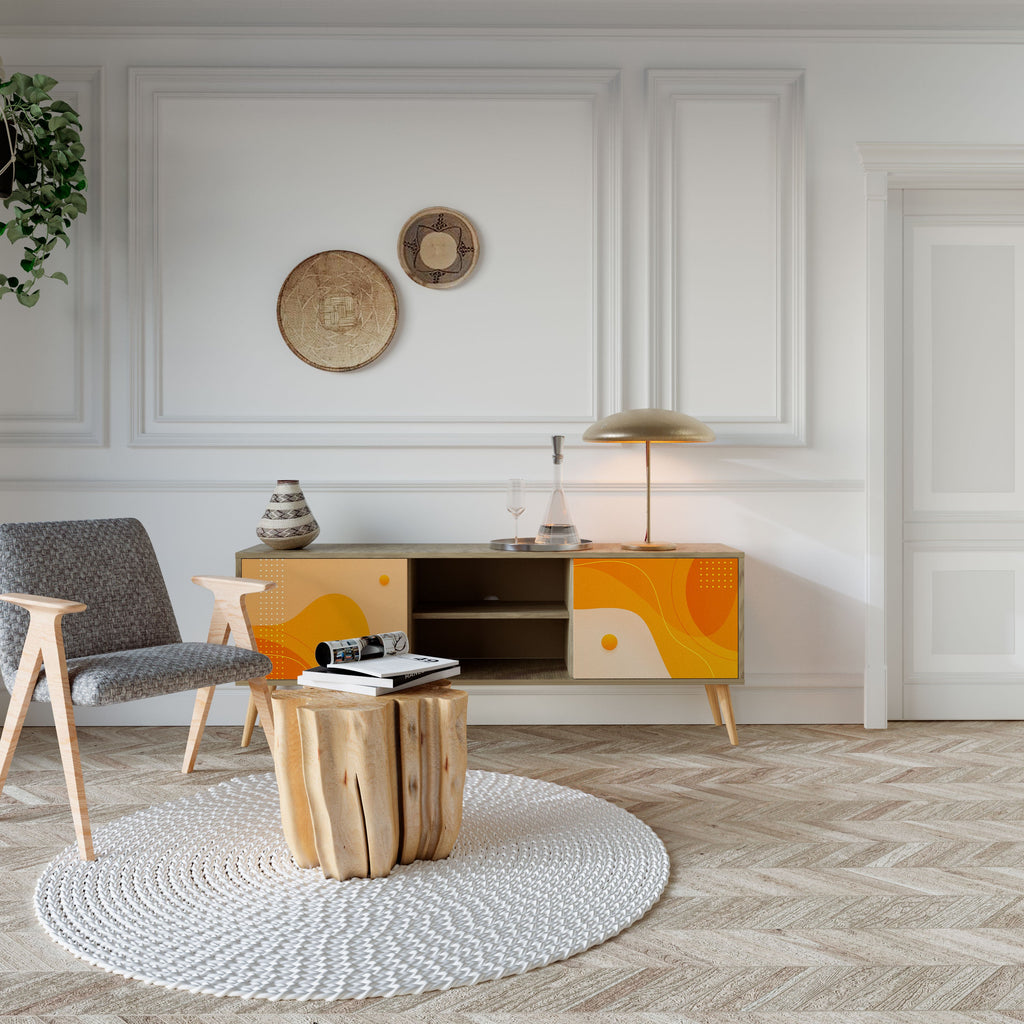 Meuble TV 2 portes ORANGE ARRANGEMENT effet chêne