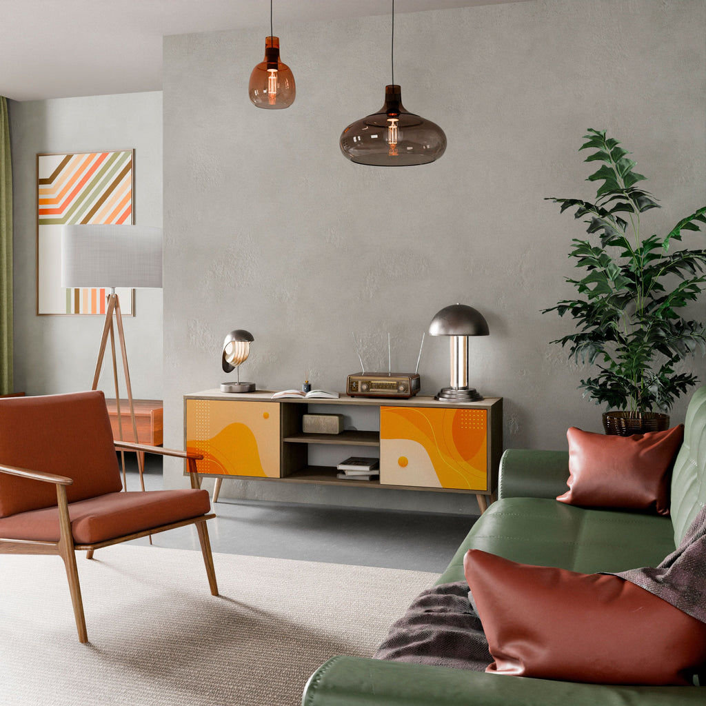 Meuble TV 2 portes ORANGE ARRANGEMENT effet chêne