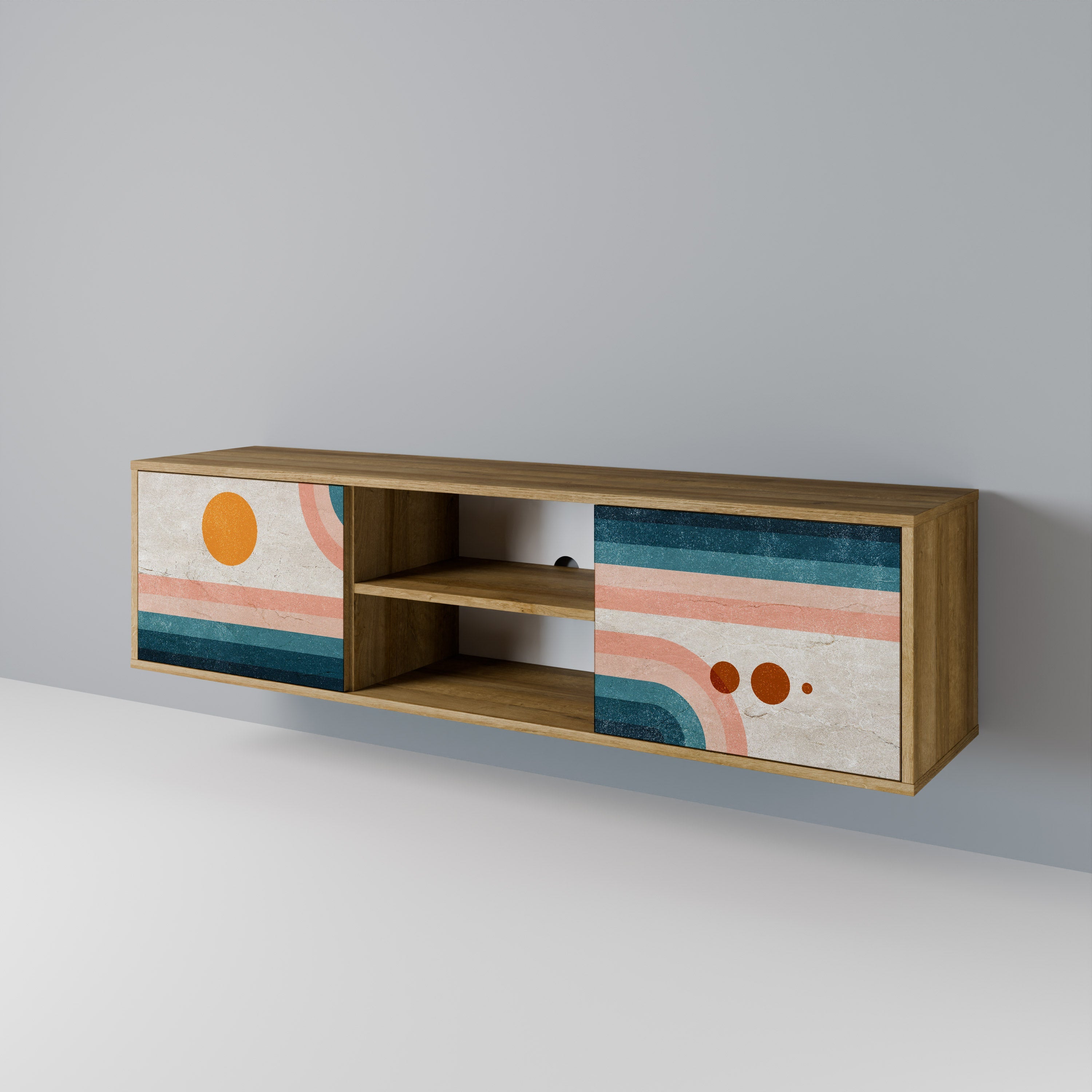 Meuble TV 2 portes TWO HALVES effet chêne