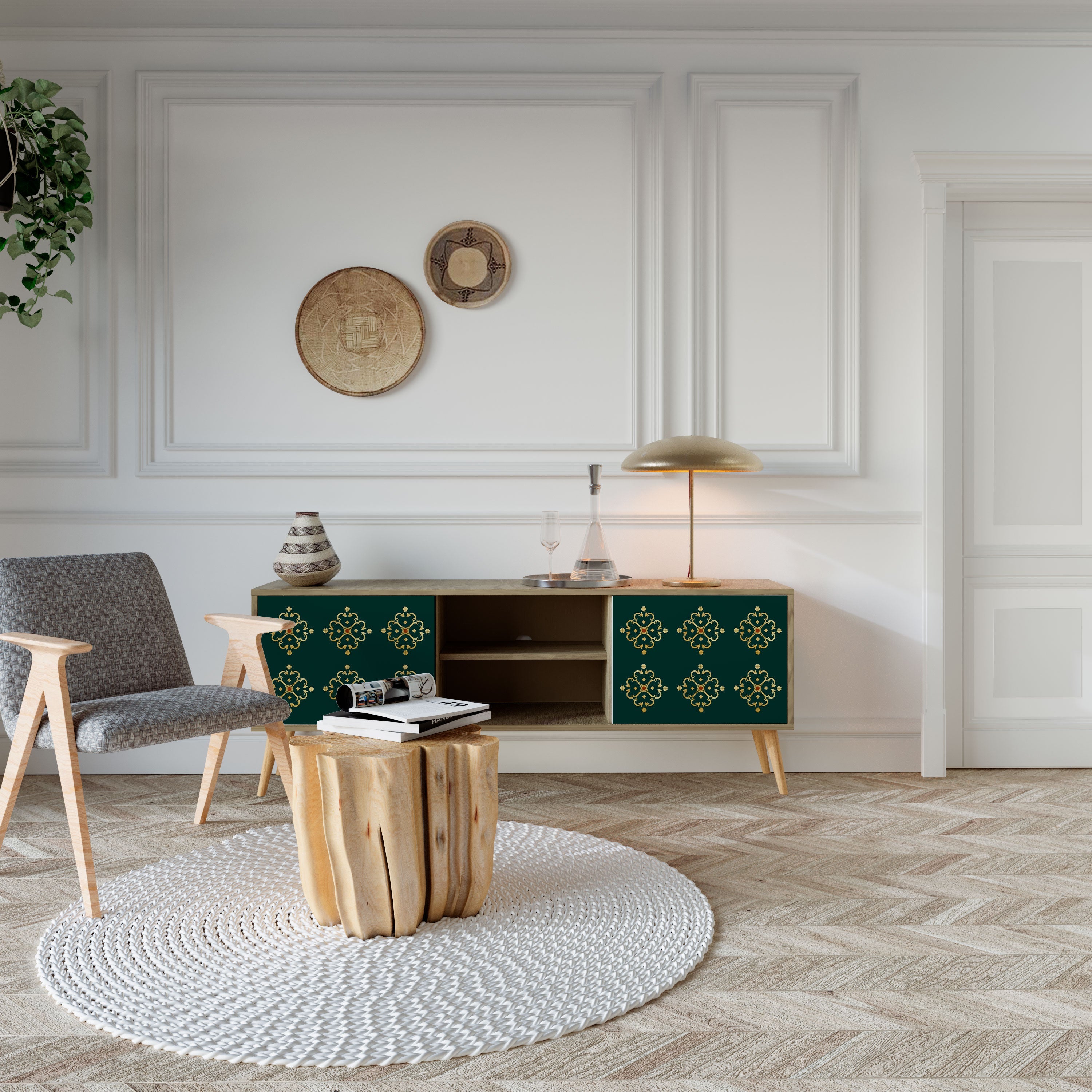 Meuble TV 2 portes ROYAL MEDALLION effet chêne