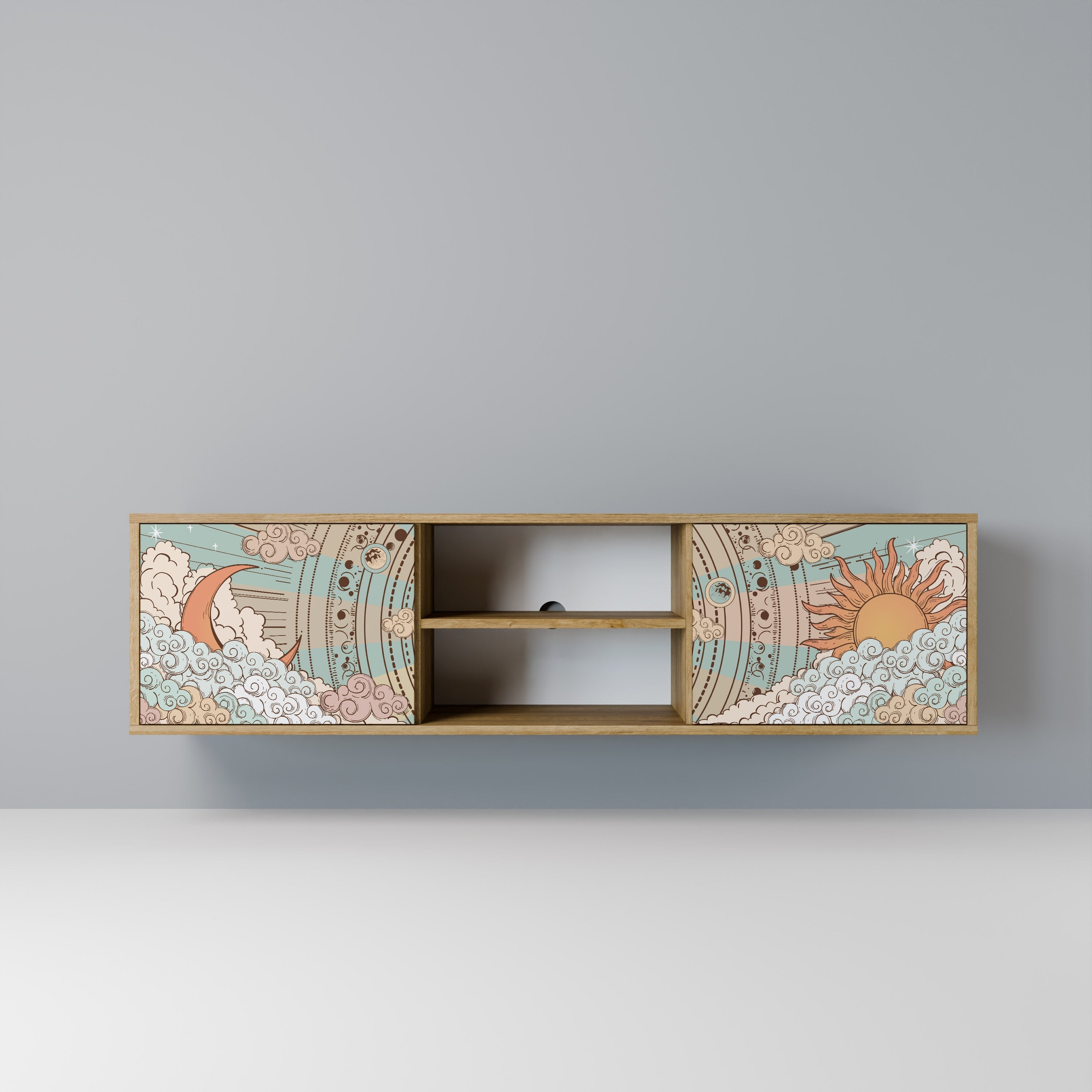 Meuble TV 2 portes MYSTICAL STRUCTURE effet chêne