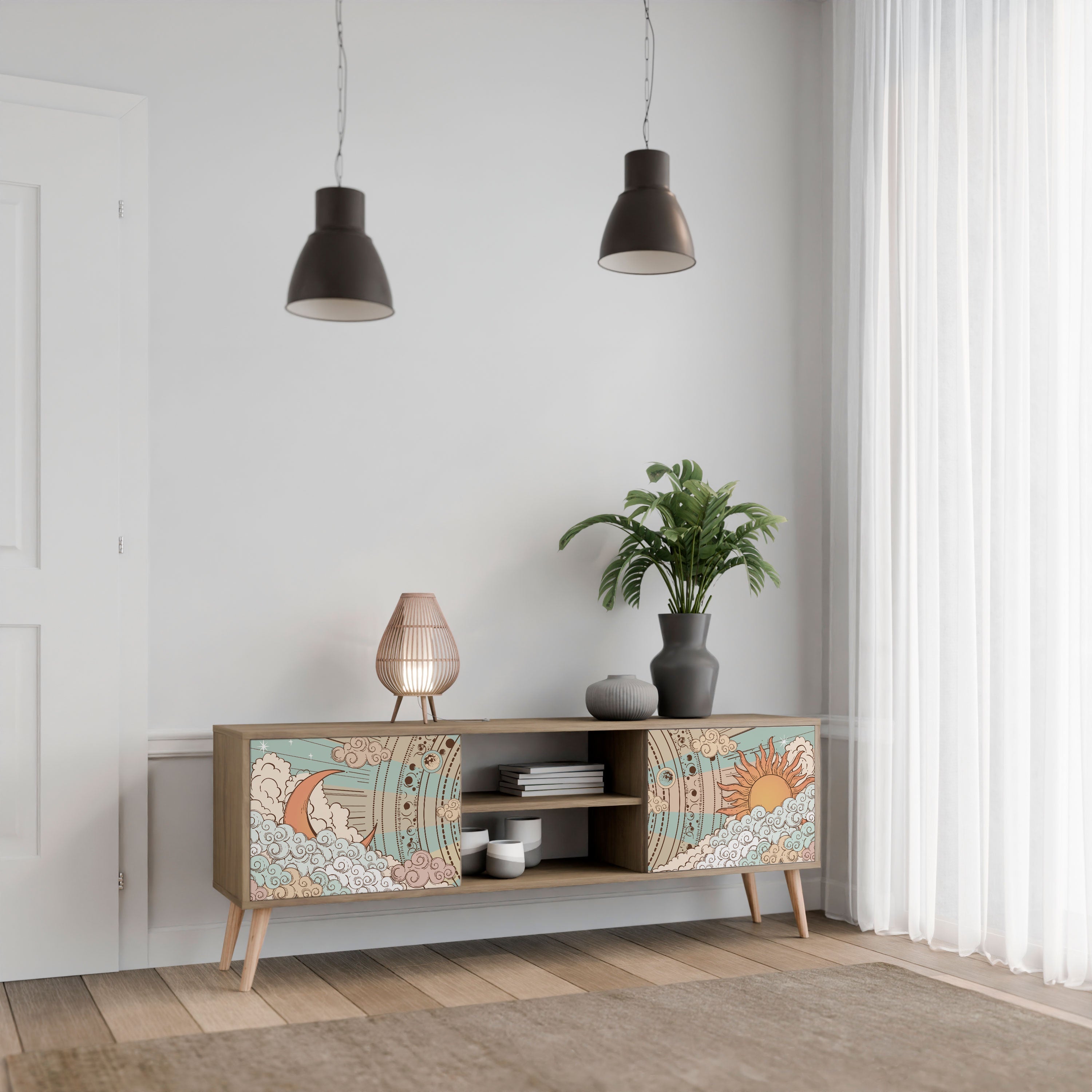 Meuble TV 2 portes MYSTICAL STRUCTURE effet chêne