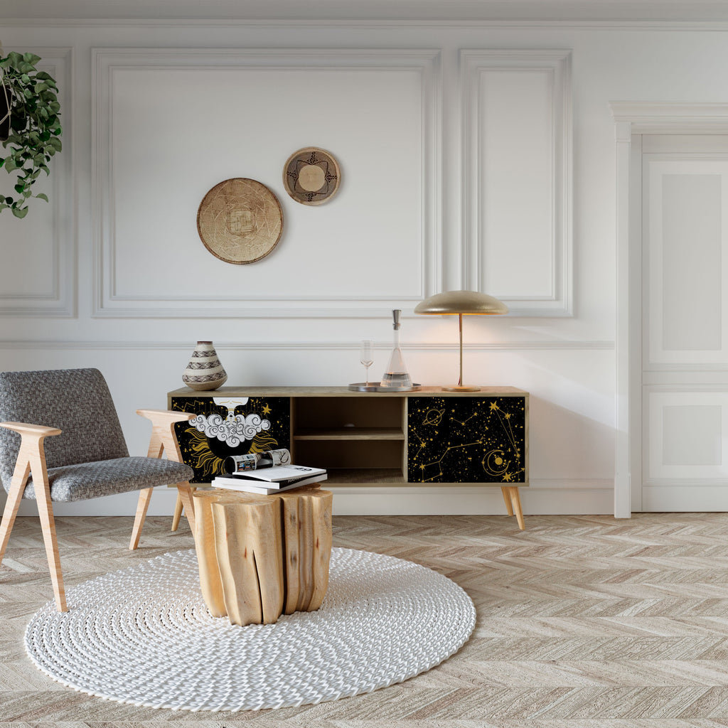 Meuble TV 2 portes STELLAR CONSTELLATIONS effet chêne