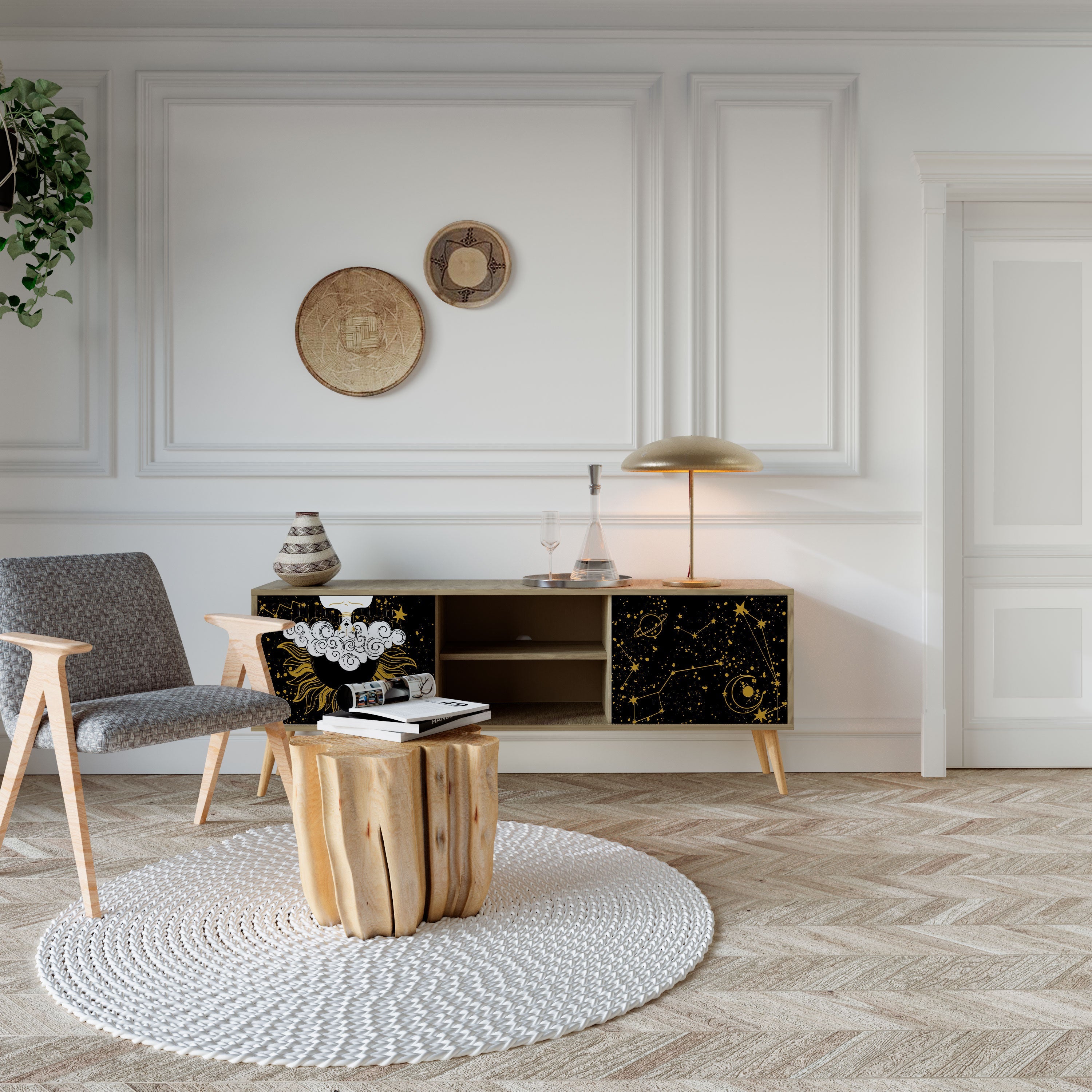 Meuble TV 2 portes STELLAR CONSTELLATIONS effet chêne