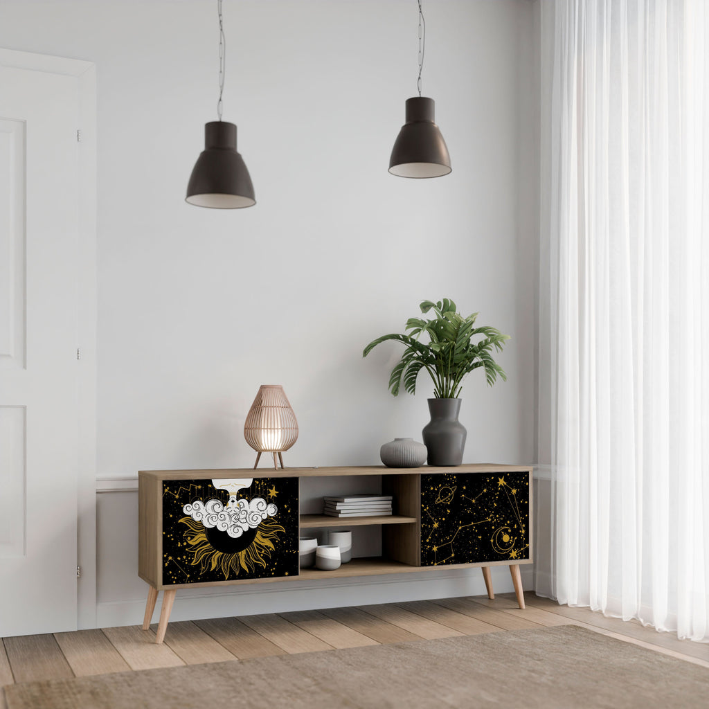 Meuble TV 2 portes STELLAR CONSTELLATIONS effet chêne