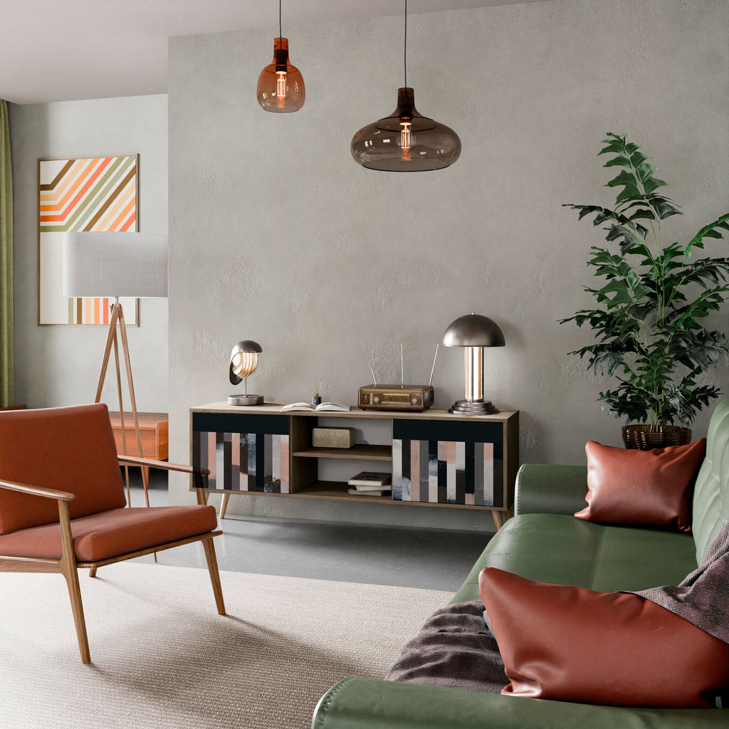 Meuble TV 2 portes COLLAGE DE RECTANGLES effet chêne