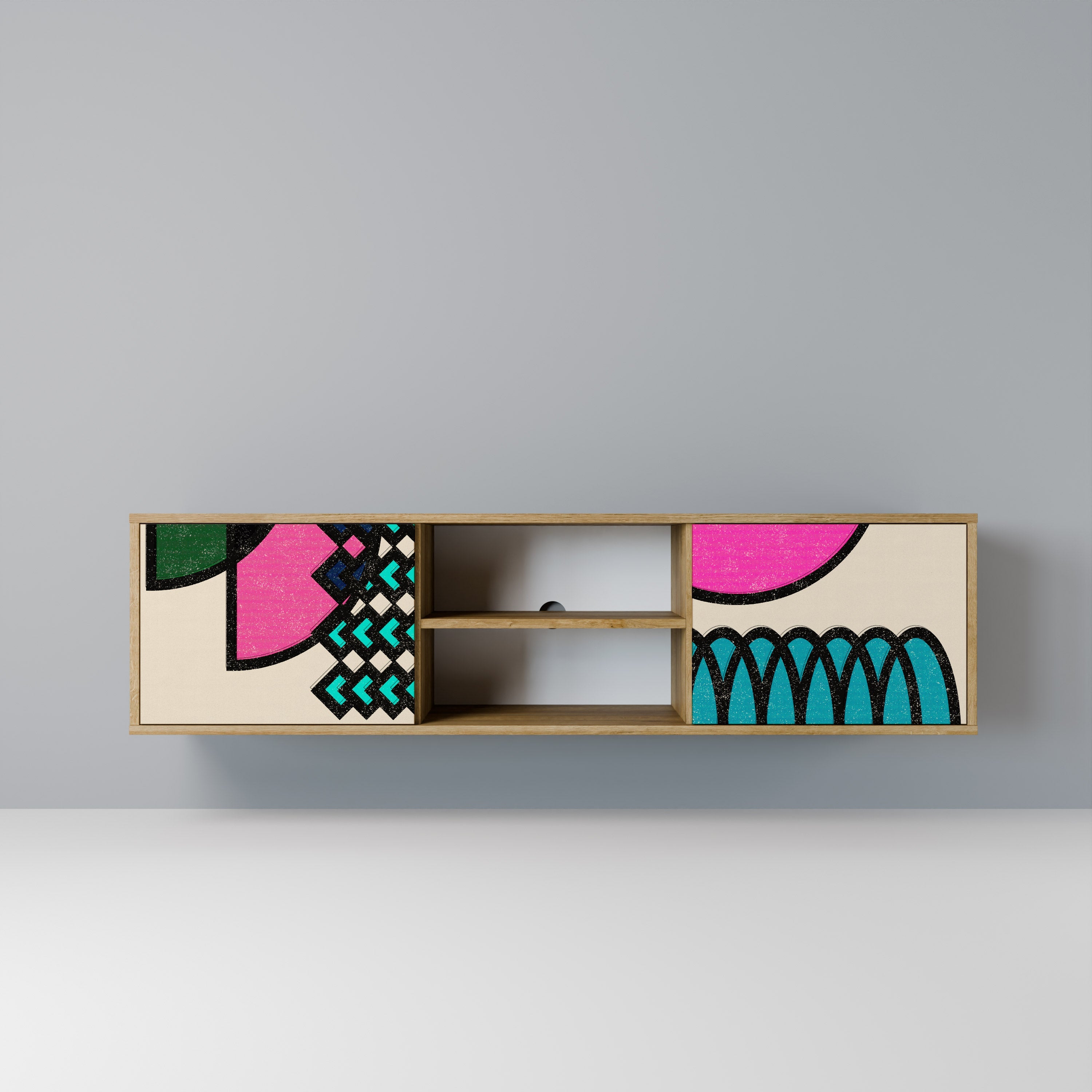 Meuble TV 2 portes GEOMETRIC RHAPSODY effet chêne