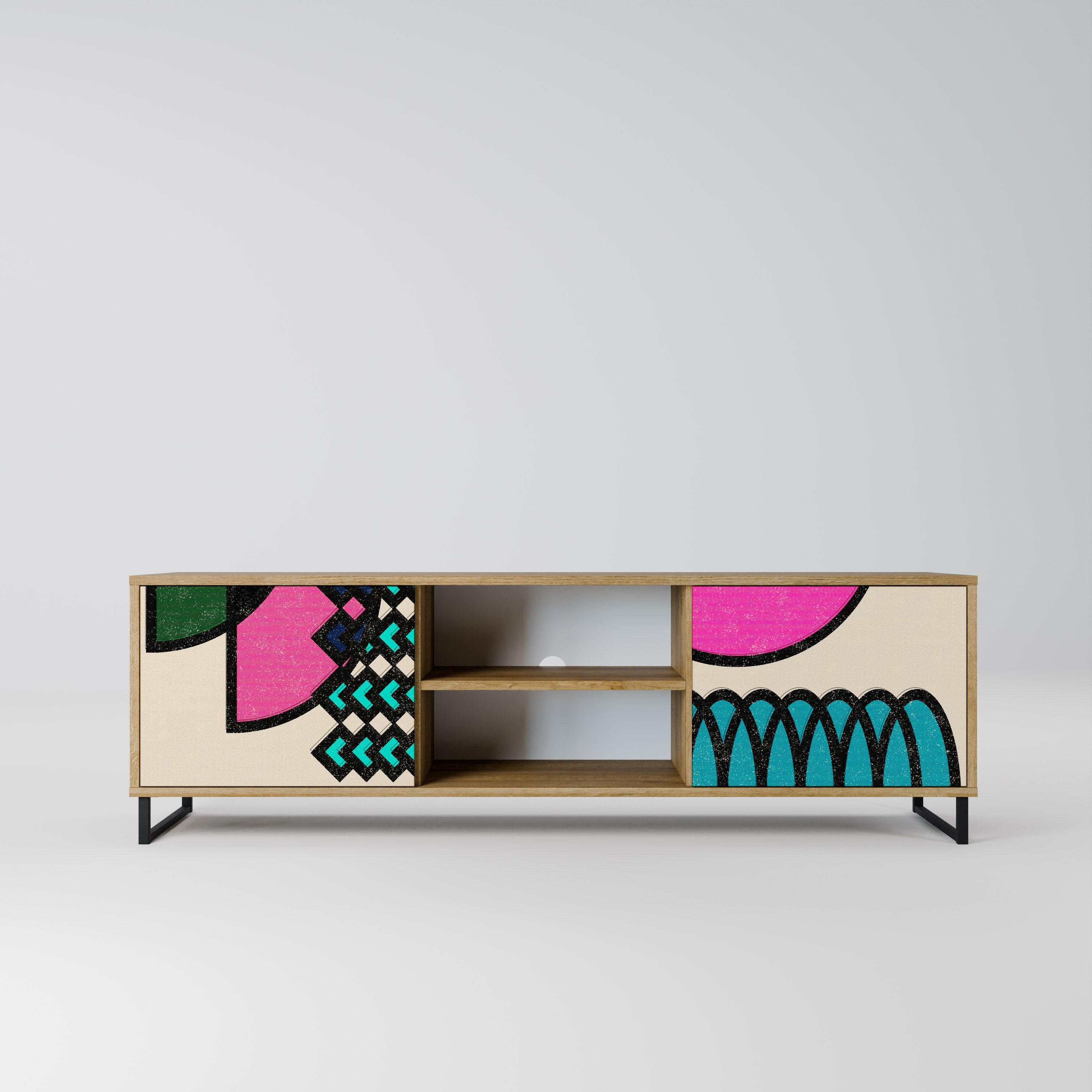 Meuble TV 2 portes GEOMETRIC RHAPSODY effet chêne