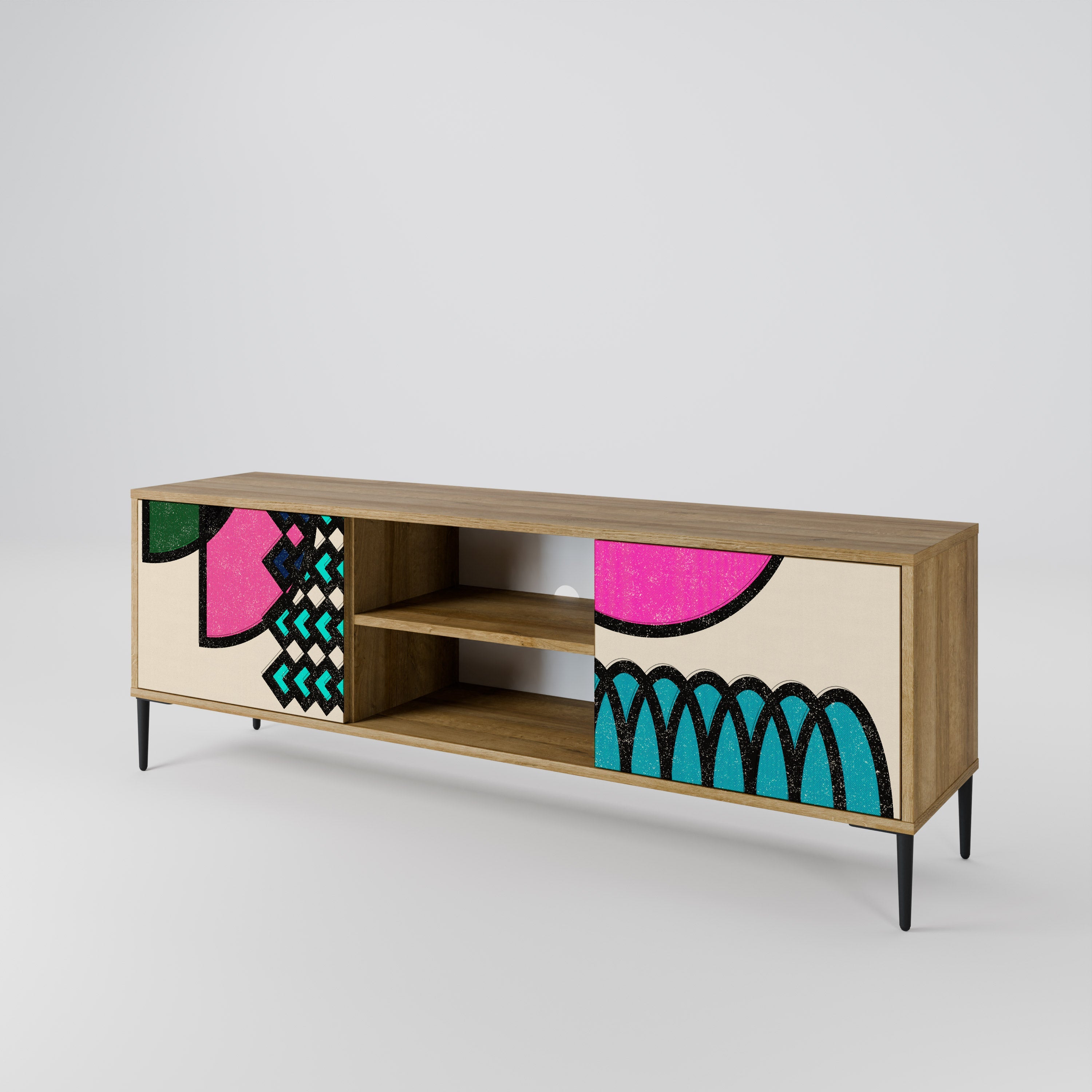 Meuble TV 2 portes GEOMETRIC RHAPSODY effet chêne