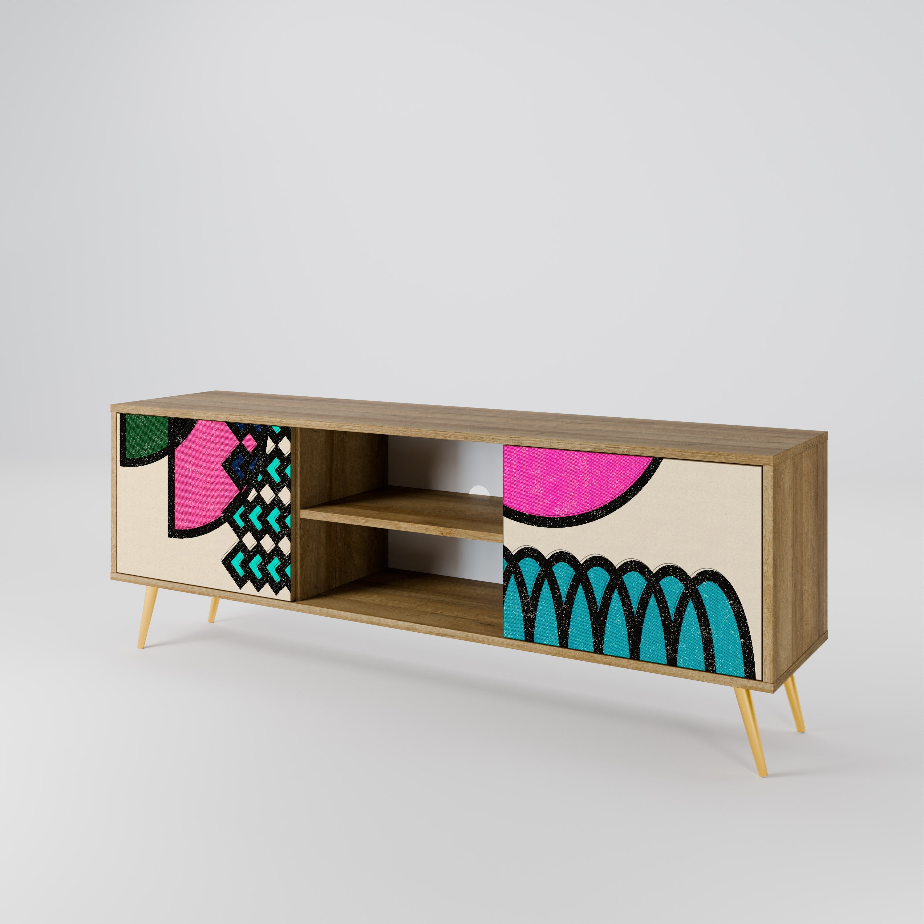 Meuble TV 2 portes GEOMETRIC RHAPSODY effet chêne