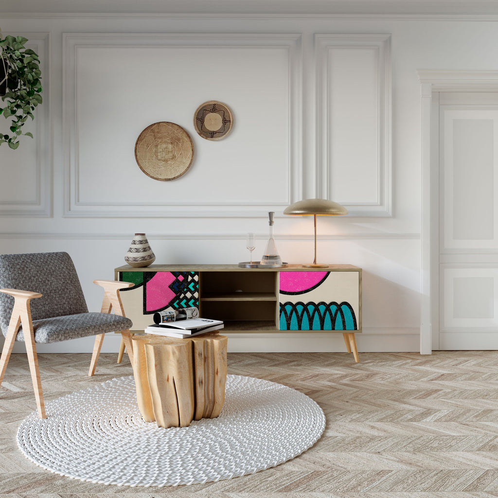 Meuble TV 2 portes GEOMETRIC RHAPSODY effet chêne