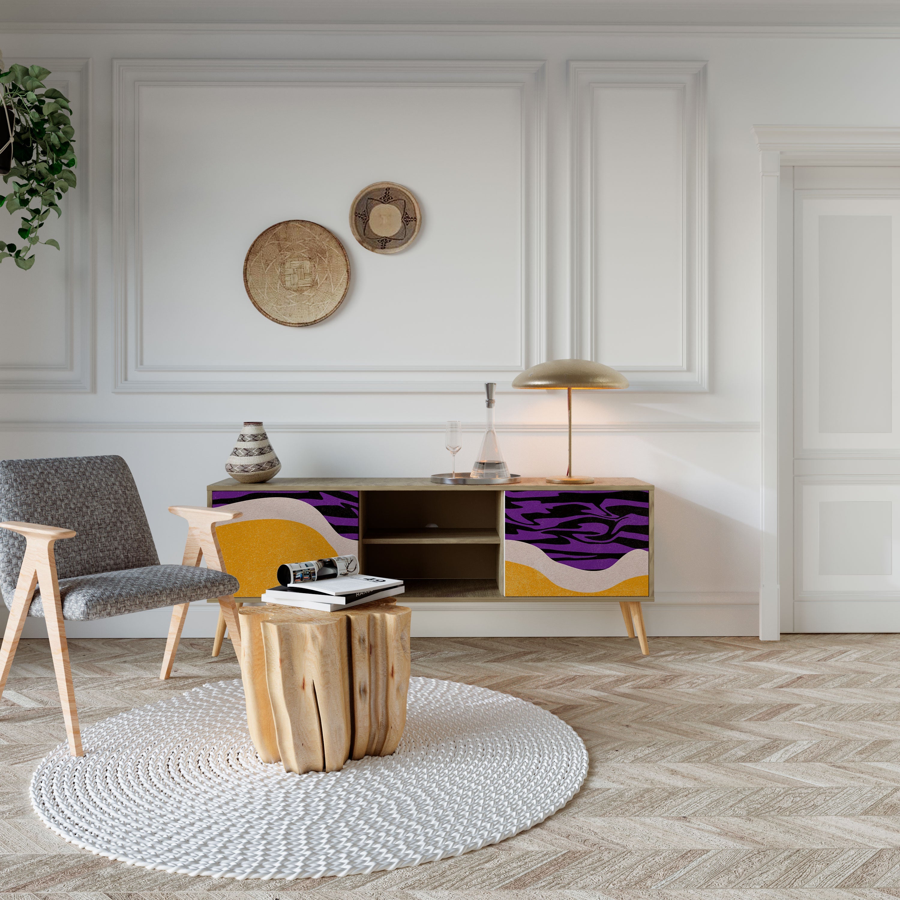 Meuble TV 2 portes INDEPENDENT BORDER effet chêne