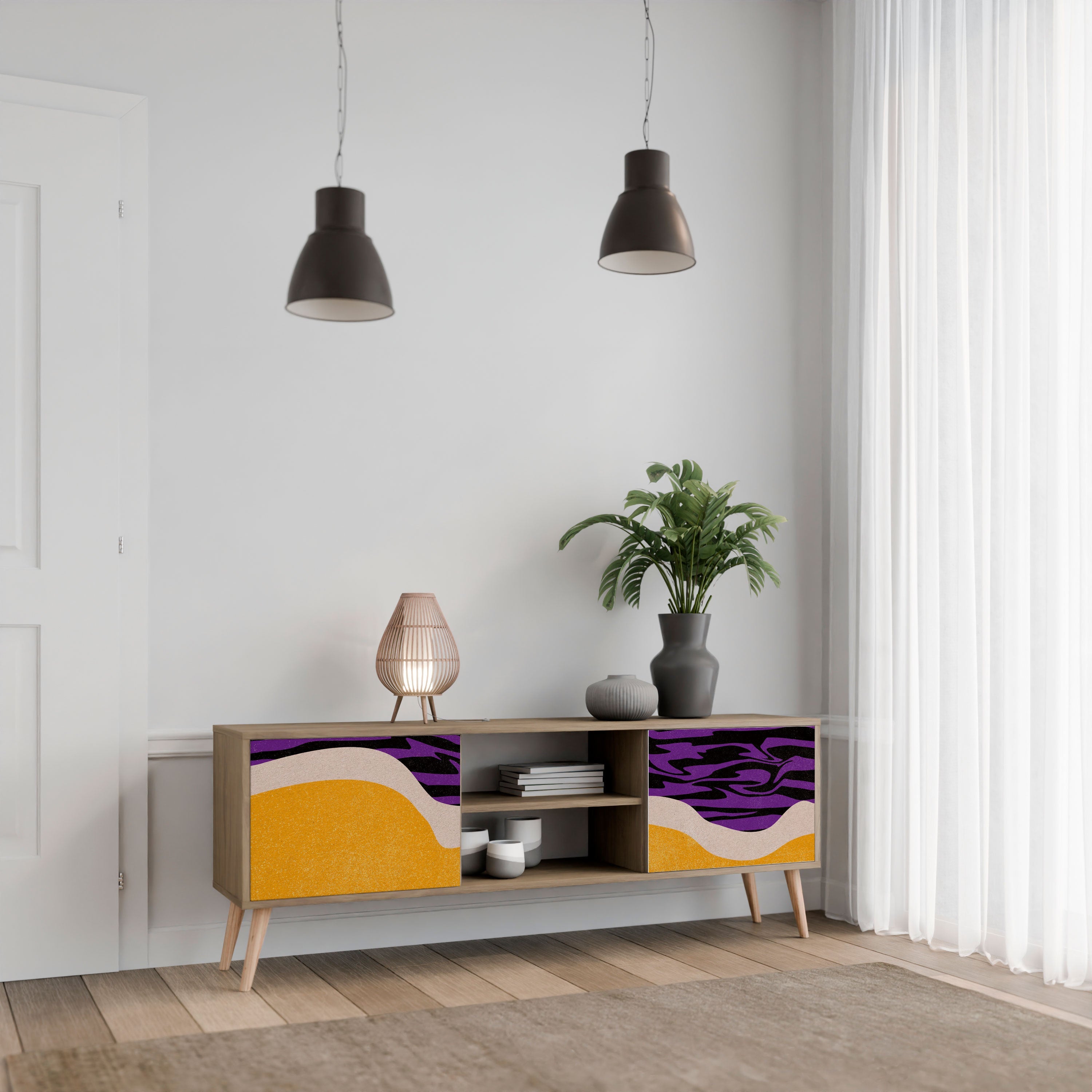 Meuble TV 2 portes INDEPENDENT BORDER effet chêne