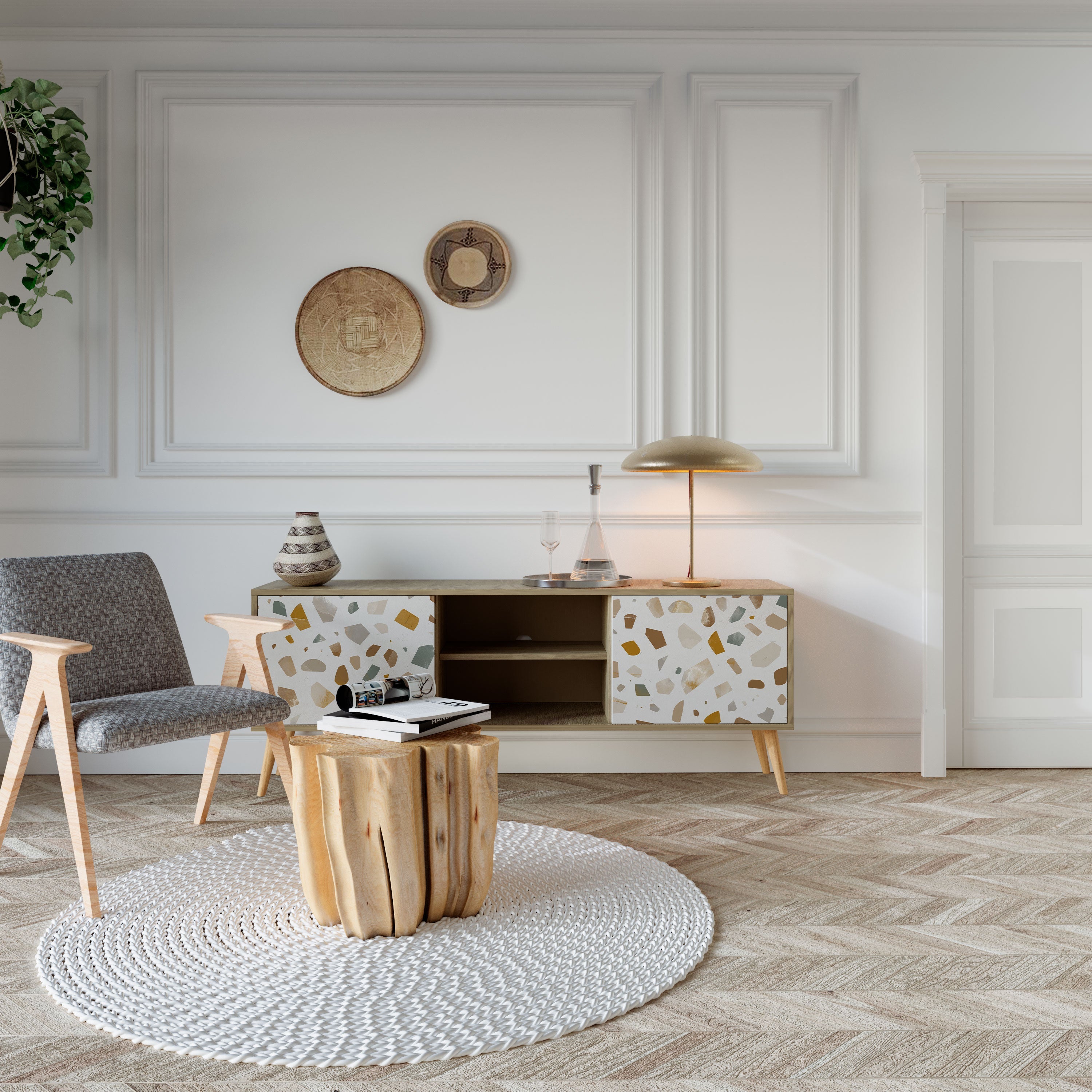 Meuble TV 2 portes PIECES OF TOMORROW effet chêne