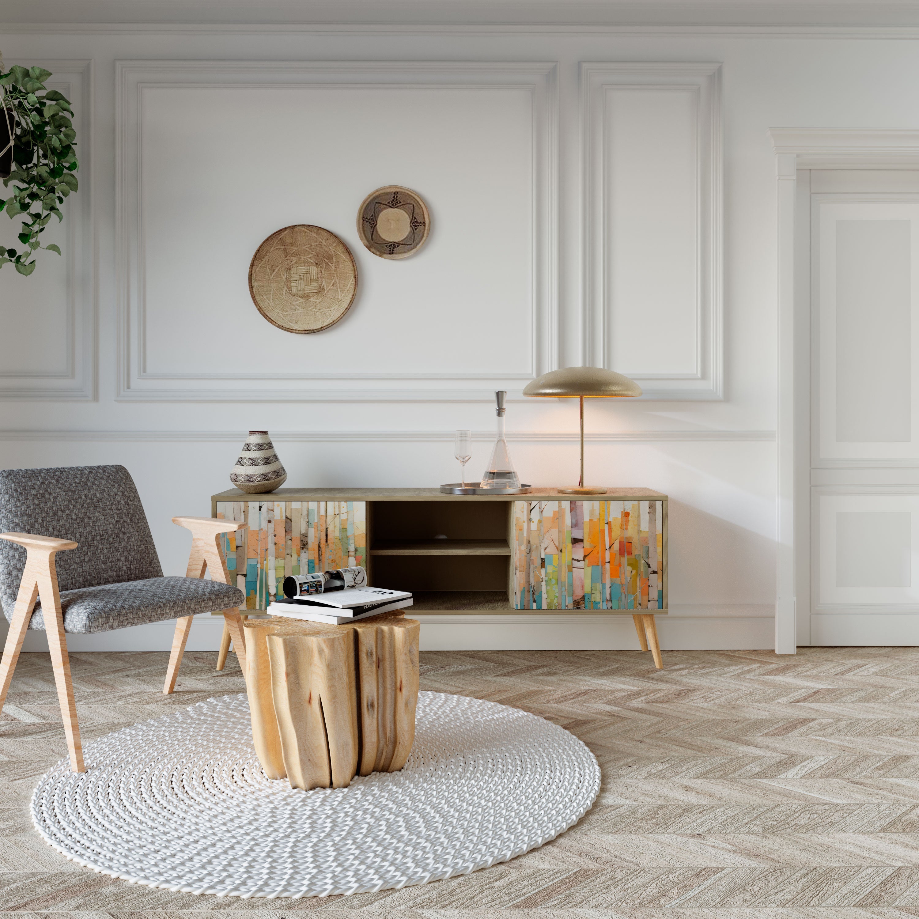 Meuble TV 2 portes BIRCH KALEIDOSCOPE effet chêne