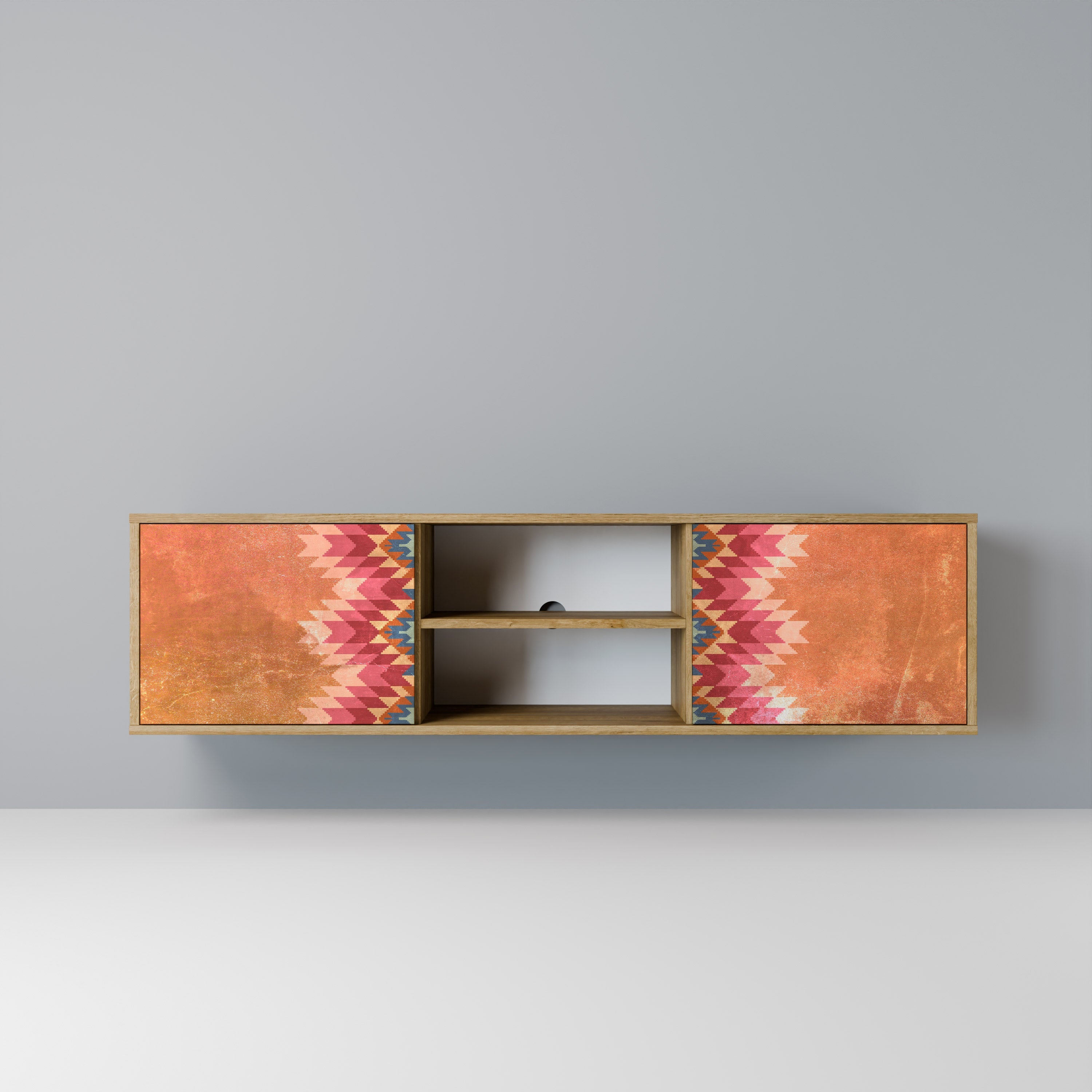 Meuble TV 2 portes INDIAN FOLK effet chêne