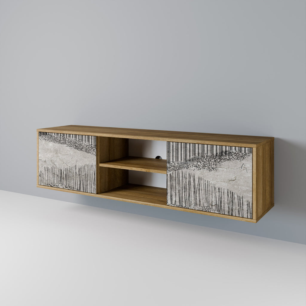 Meuble TV 2 portes GRAIN LINES effet chêne