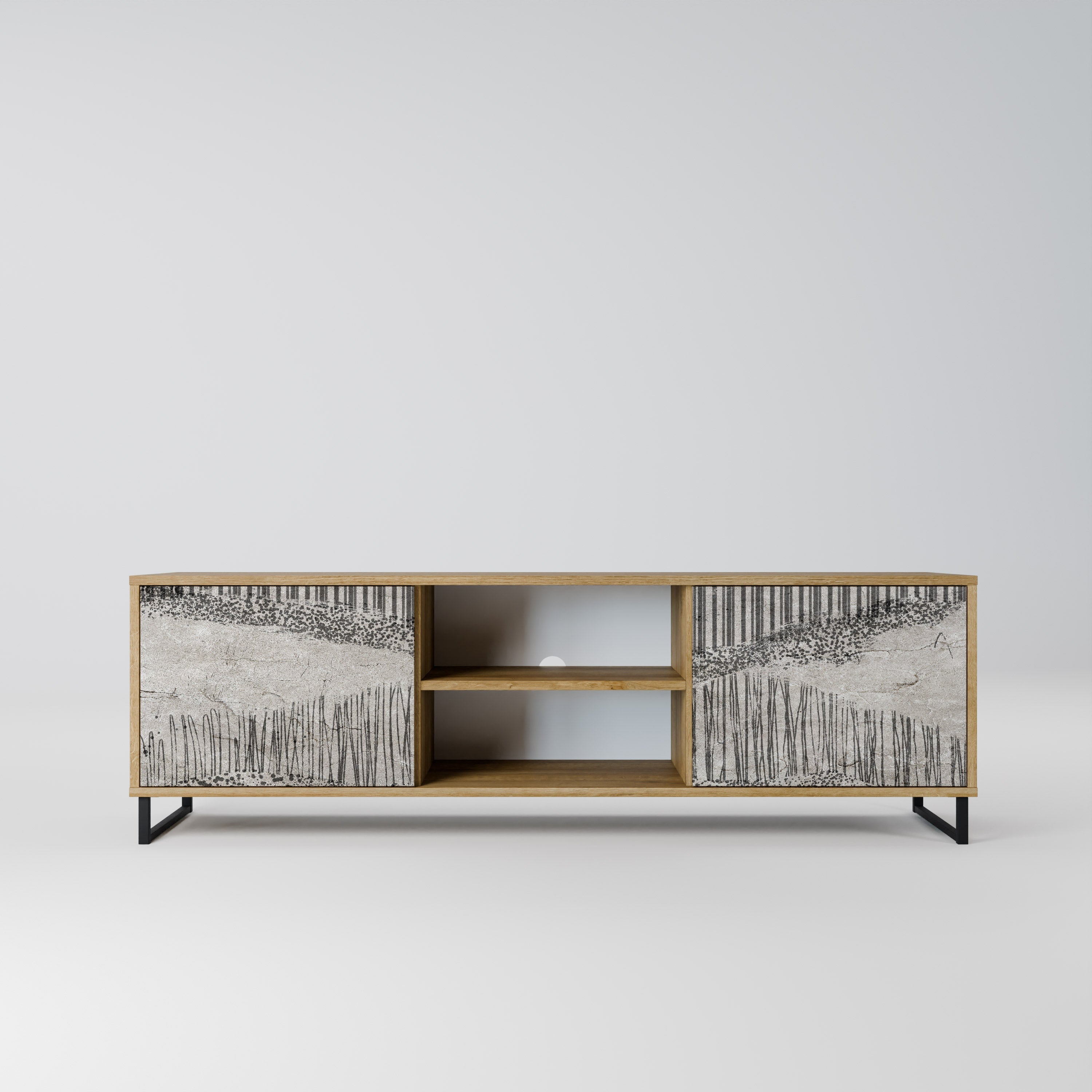 Meuble TV 2 portes GRAIN LINES effet chêne