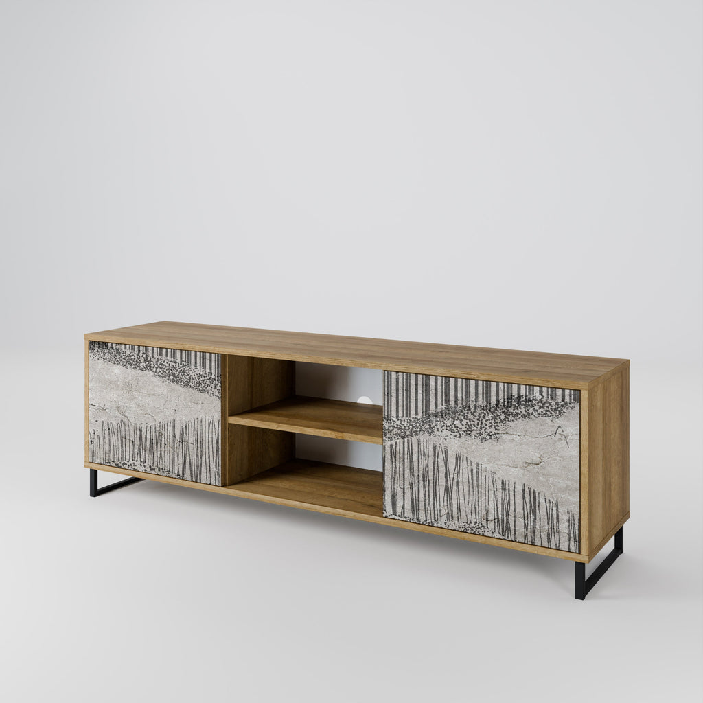 Meuble TV 2 portes GRAIN LINES effet chêne