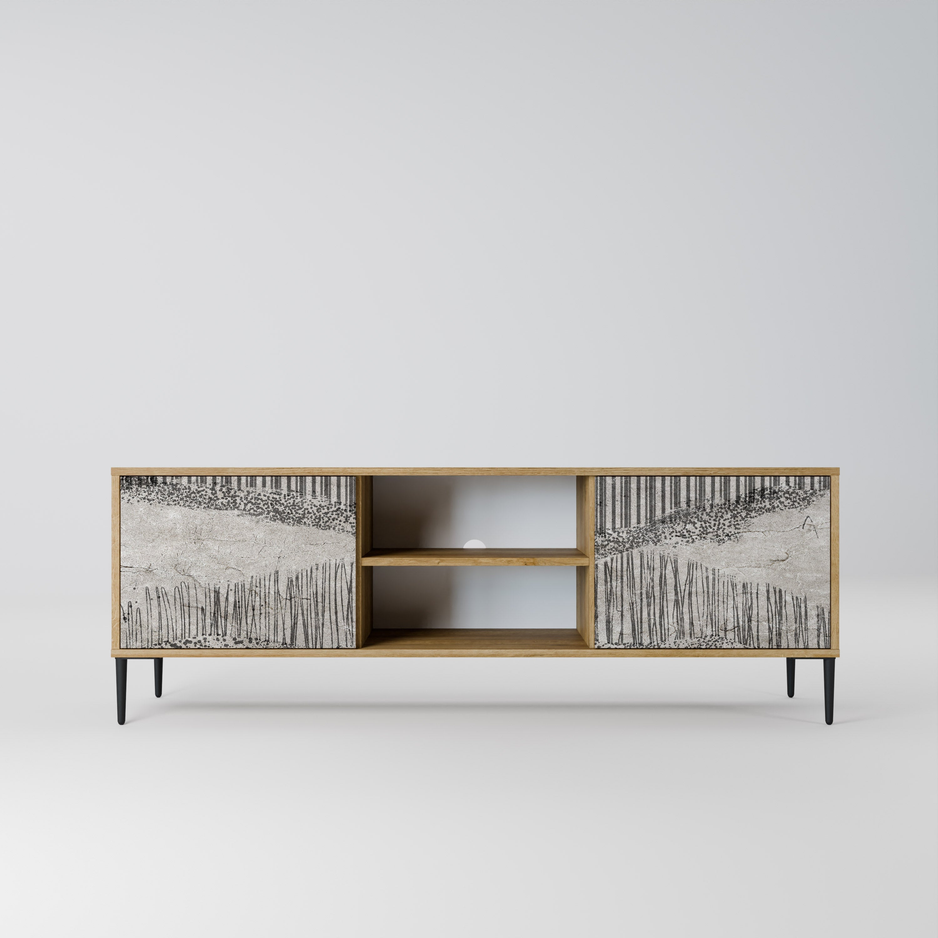 Meuble TV 2 portes GRAIN LINES effet chêne