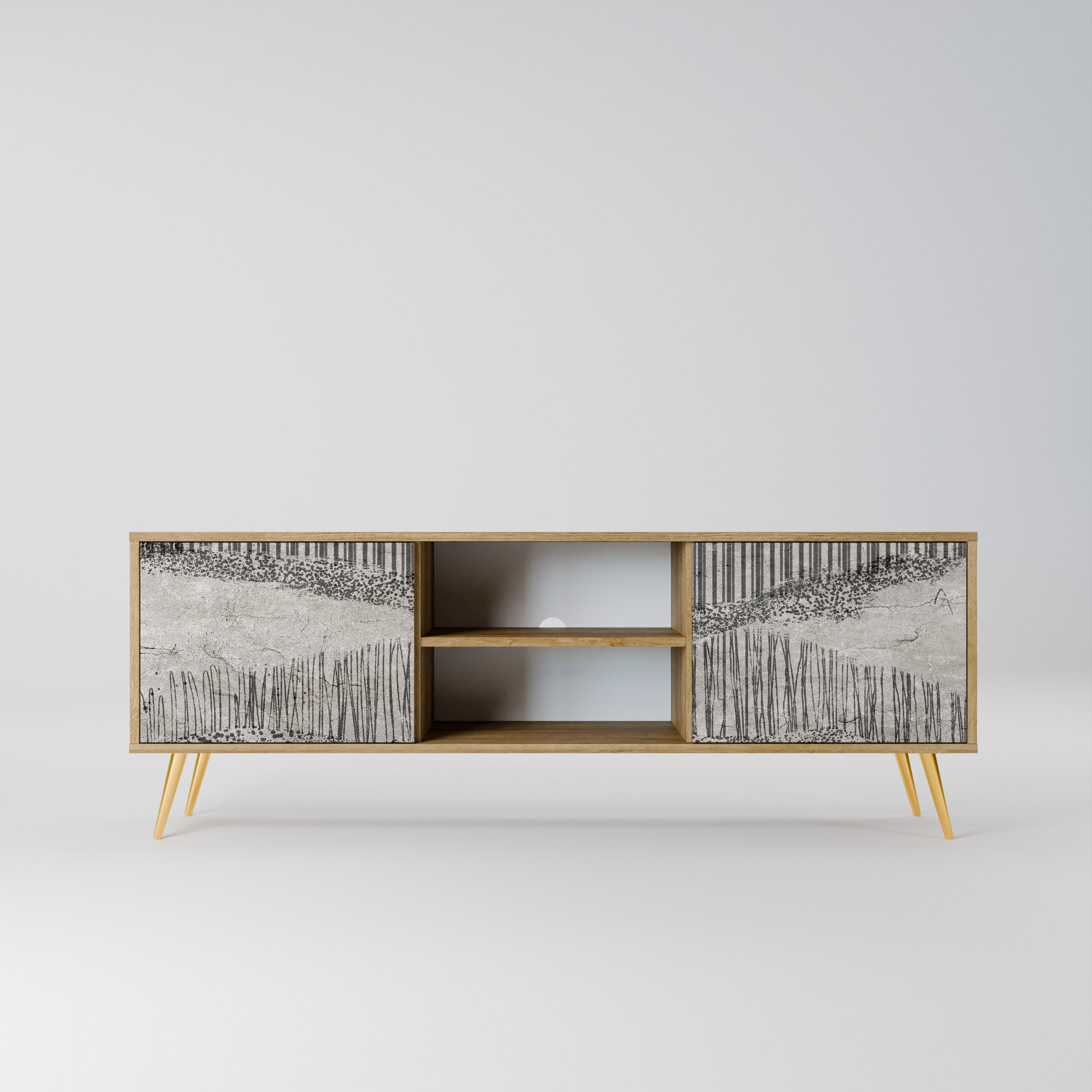 Meuble TV 2 portes GRAIN LINES effet chêne