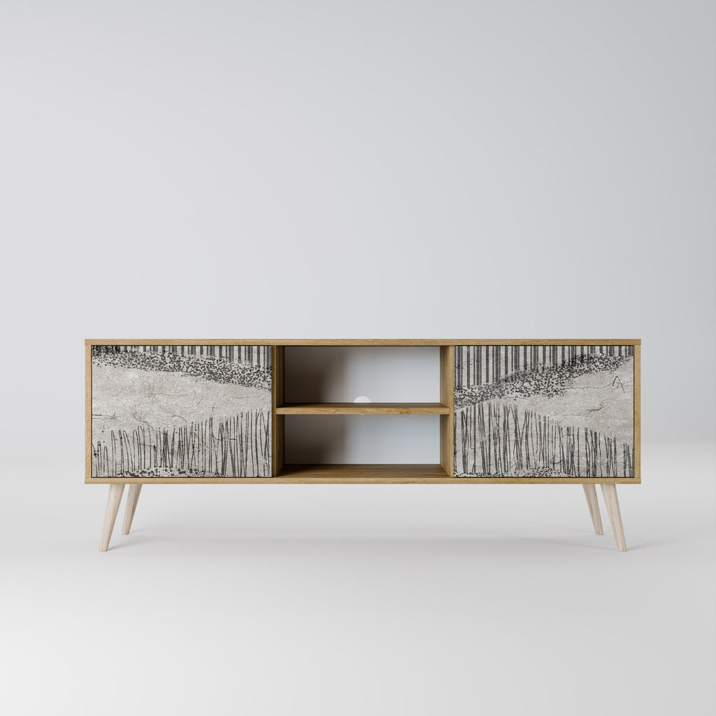 Meuble TV 2 portes GRAIN LINES effet chêne