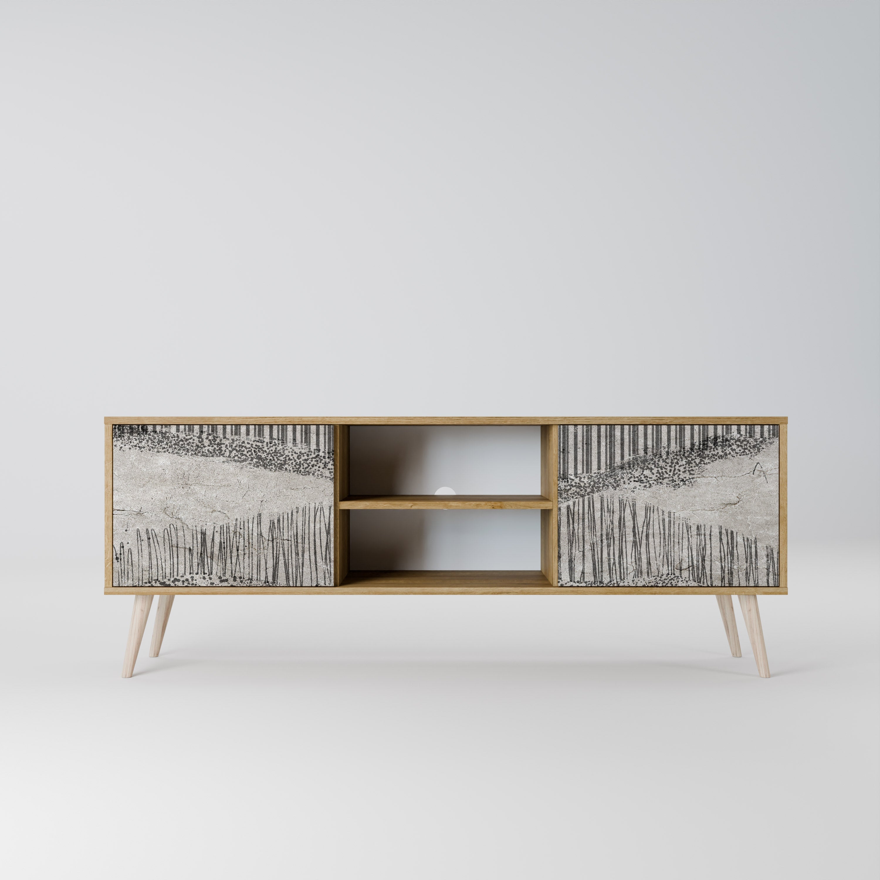 Meuble TV 2 portes GRAIN LINES effet chêne